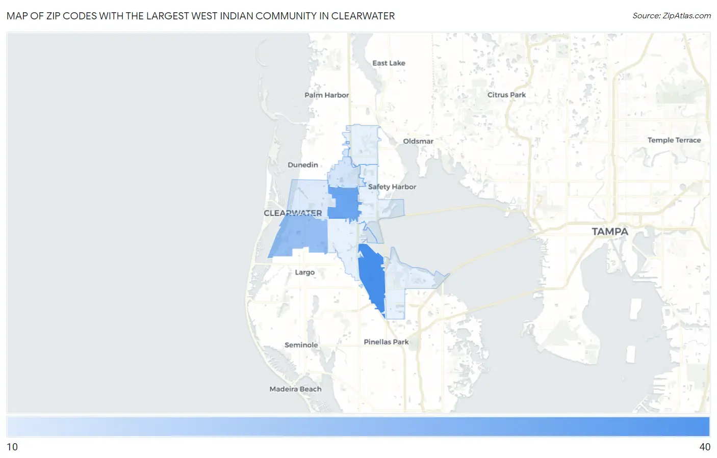 Zip Codes with the Largest West Indian Community in Clearwater Map