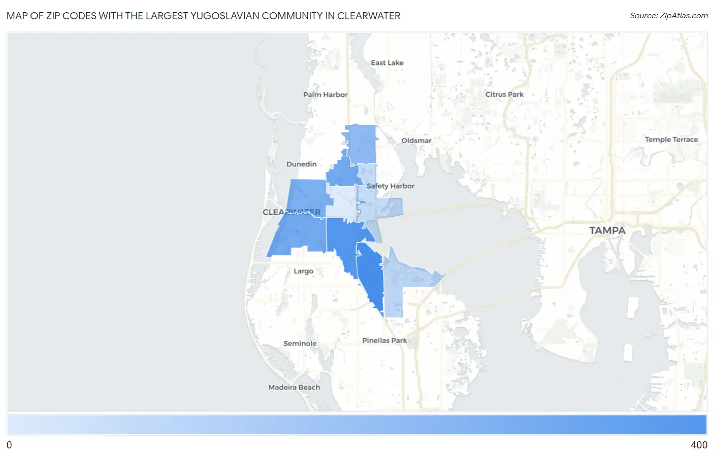 Zip Codes with the Largest Yugoslavian Community in Clearwater Map
