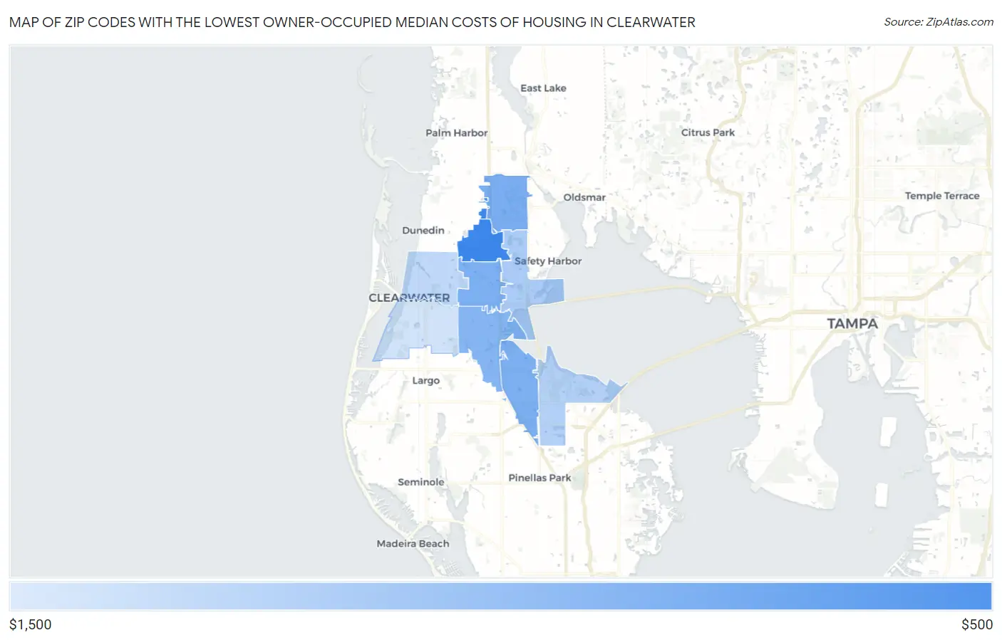Zip Codes with the Lowest Owner-Occupied Median Costs of Housing in Clearwater Map