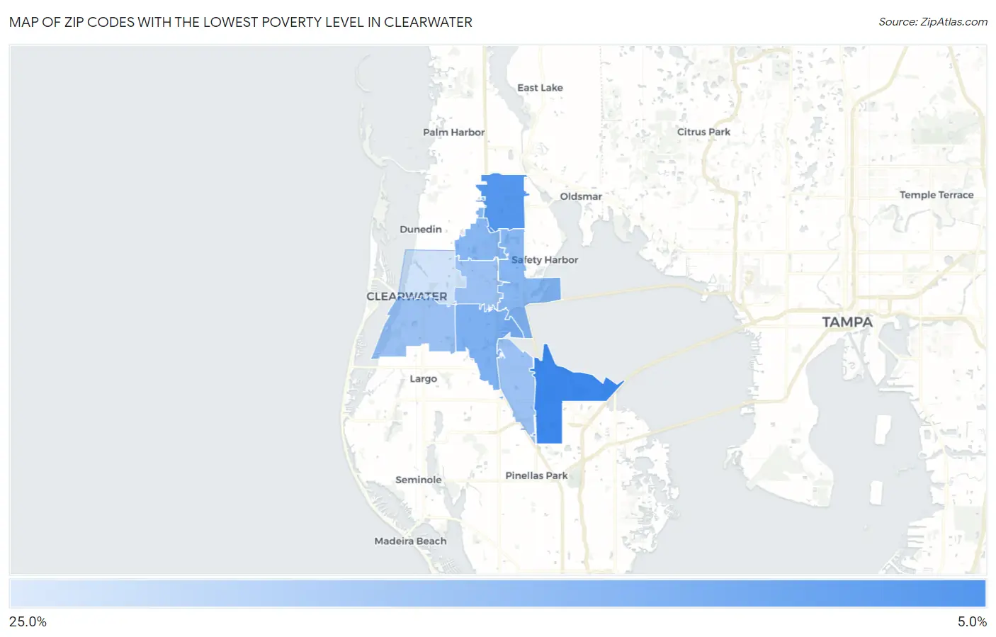 Zip Codes with the Lowest Poverty Level in Clearwater Map