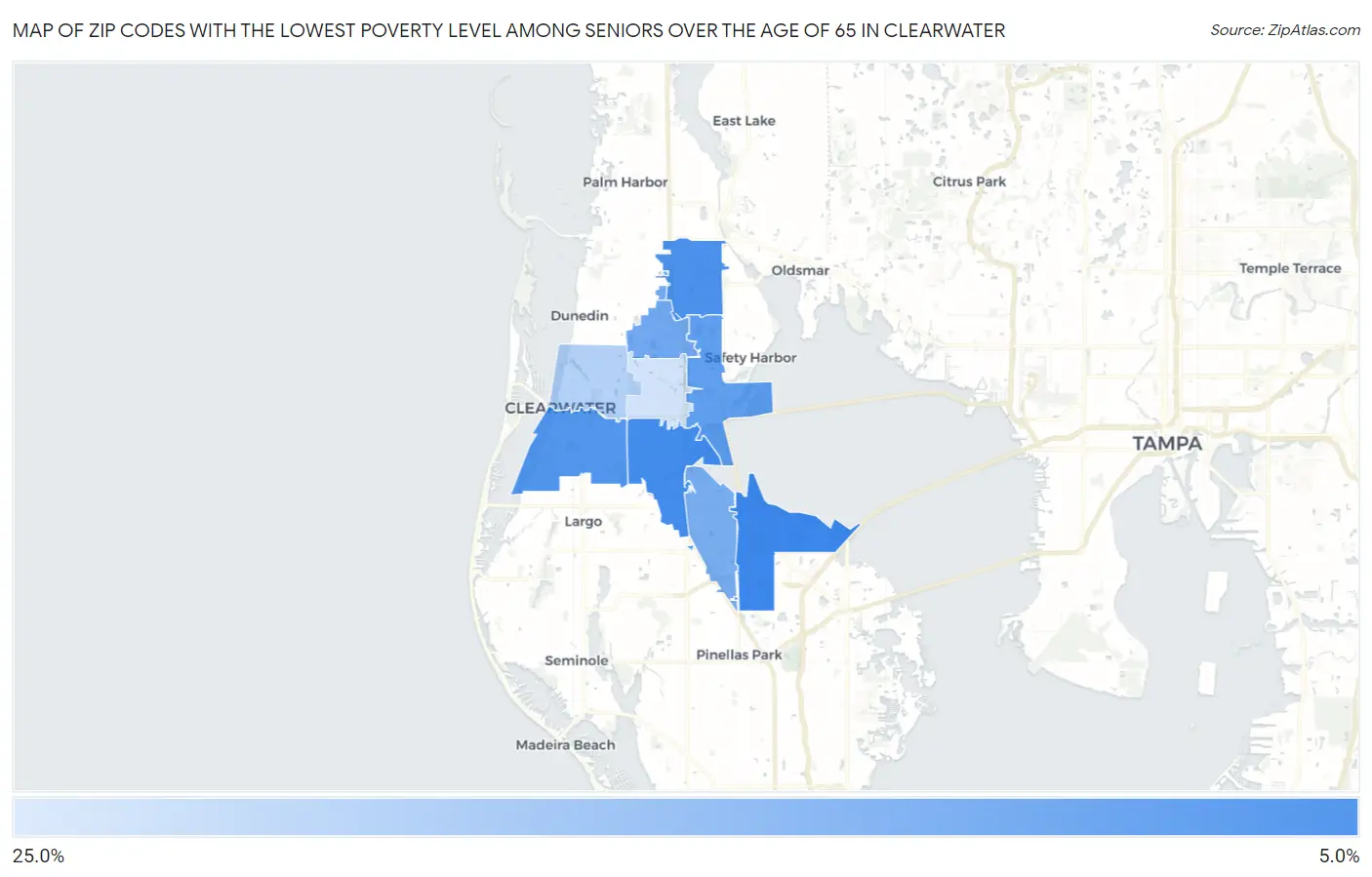Zip Codes with the Lowest Poverty Level Among Seniors Over the Age of 65 in Clearwater Map