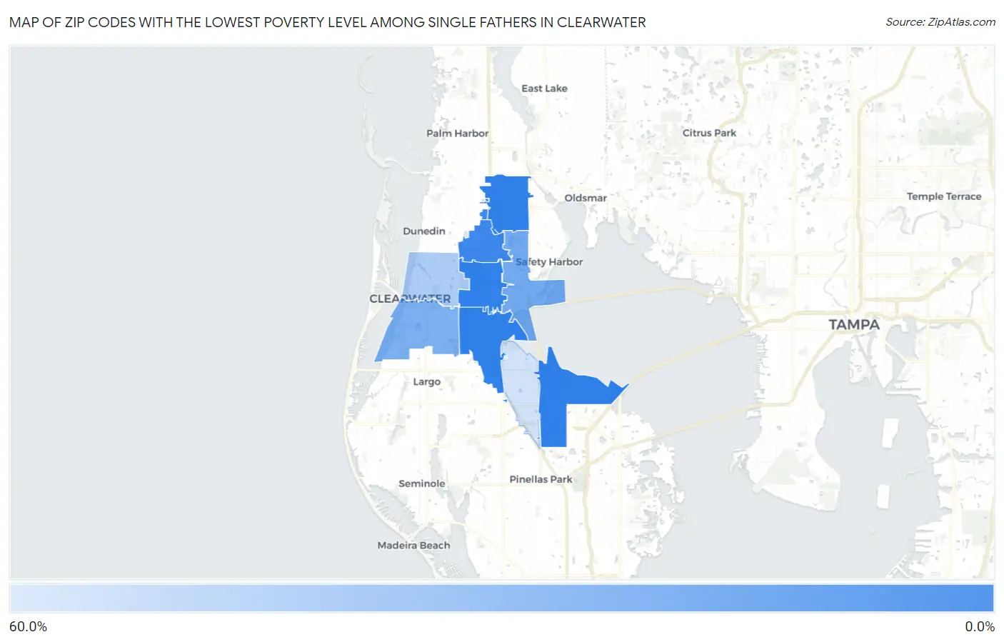 Zip Codes with the Lowest Poverty Level Among Single Fathers in Clearwater Map
