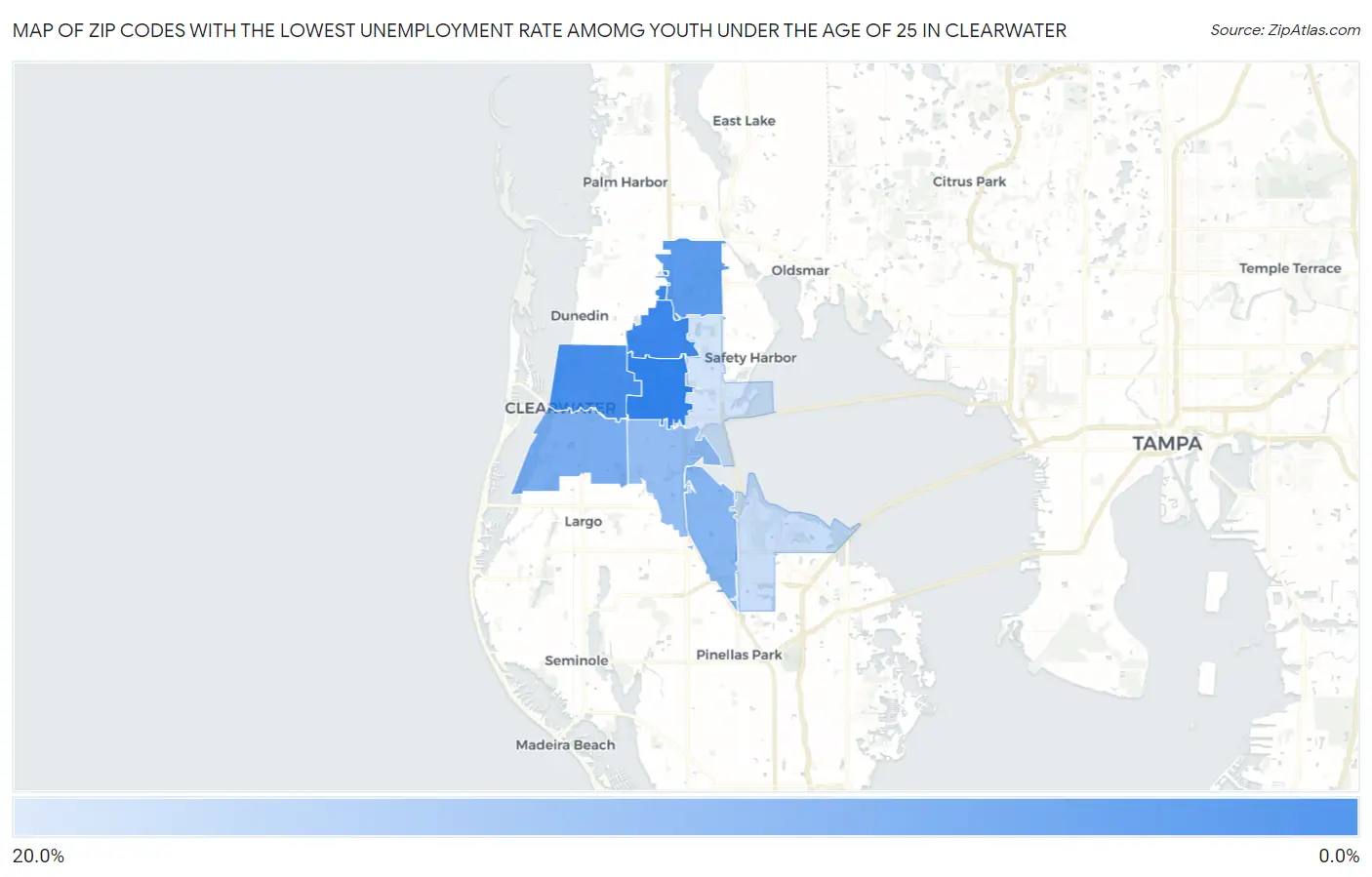 Zip Codes with the Lowest Unemployment Rate Amomg Youth Under the Age of 25 in Clearwater Map