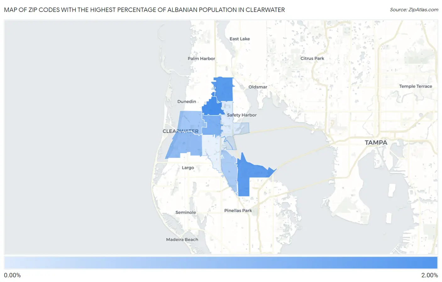 Zip Codes with the Highest Percentage of Albanian Population in Clearwater Map