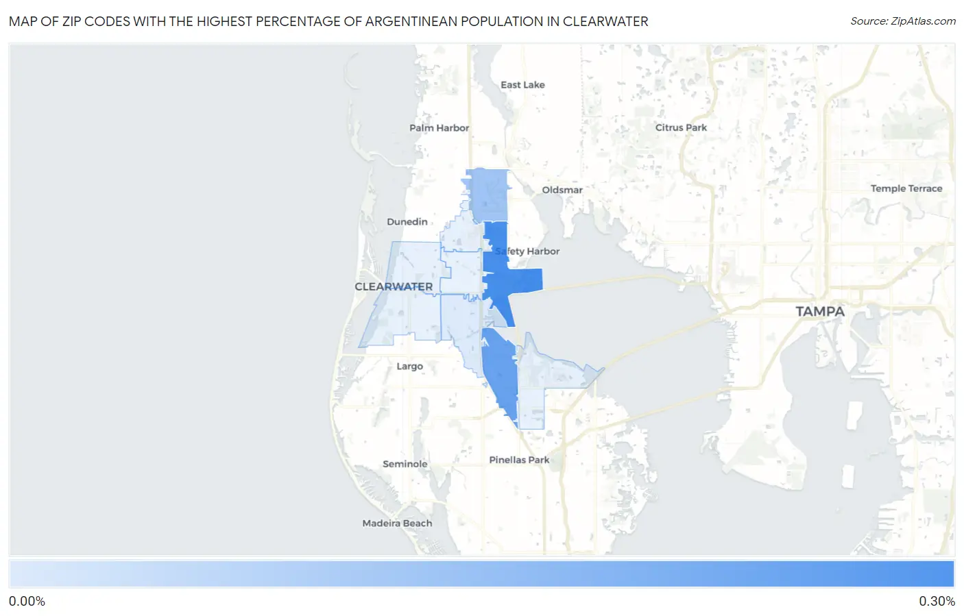 Zip Codes with the Highest Percentage of Argentinean Population in Clearwater Map