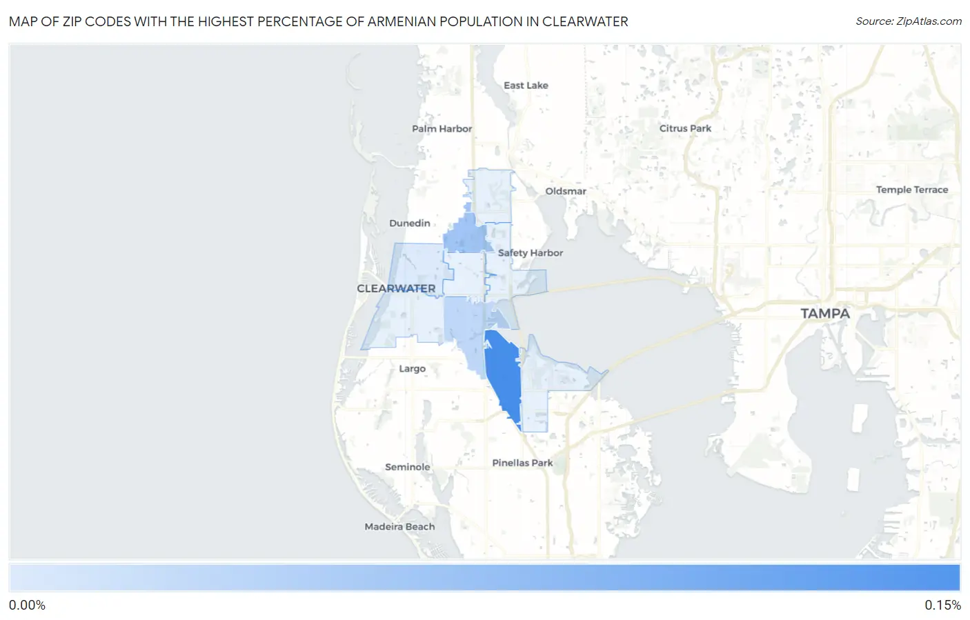 Zip Codes with the Highest Percentage of Armenian Population in Clearwater Map