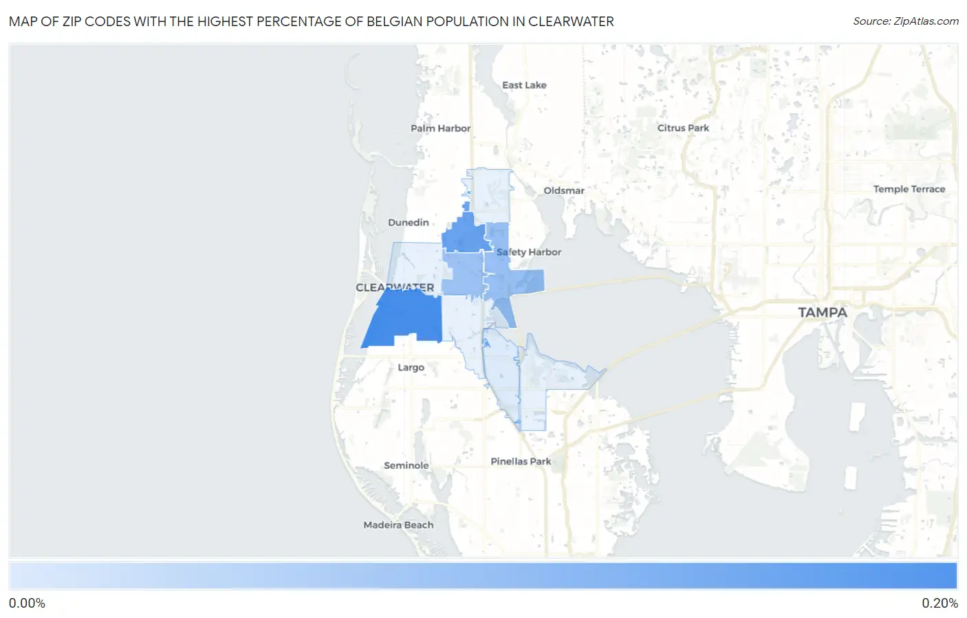Zip Codes with the Highest Percentage of Belgian Population in Clearwater Map