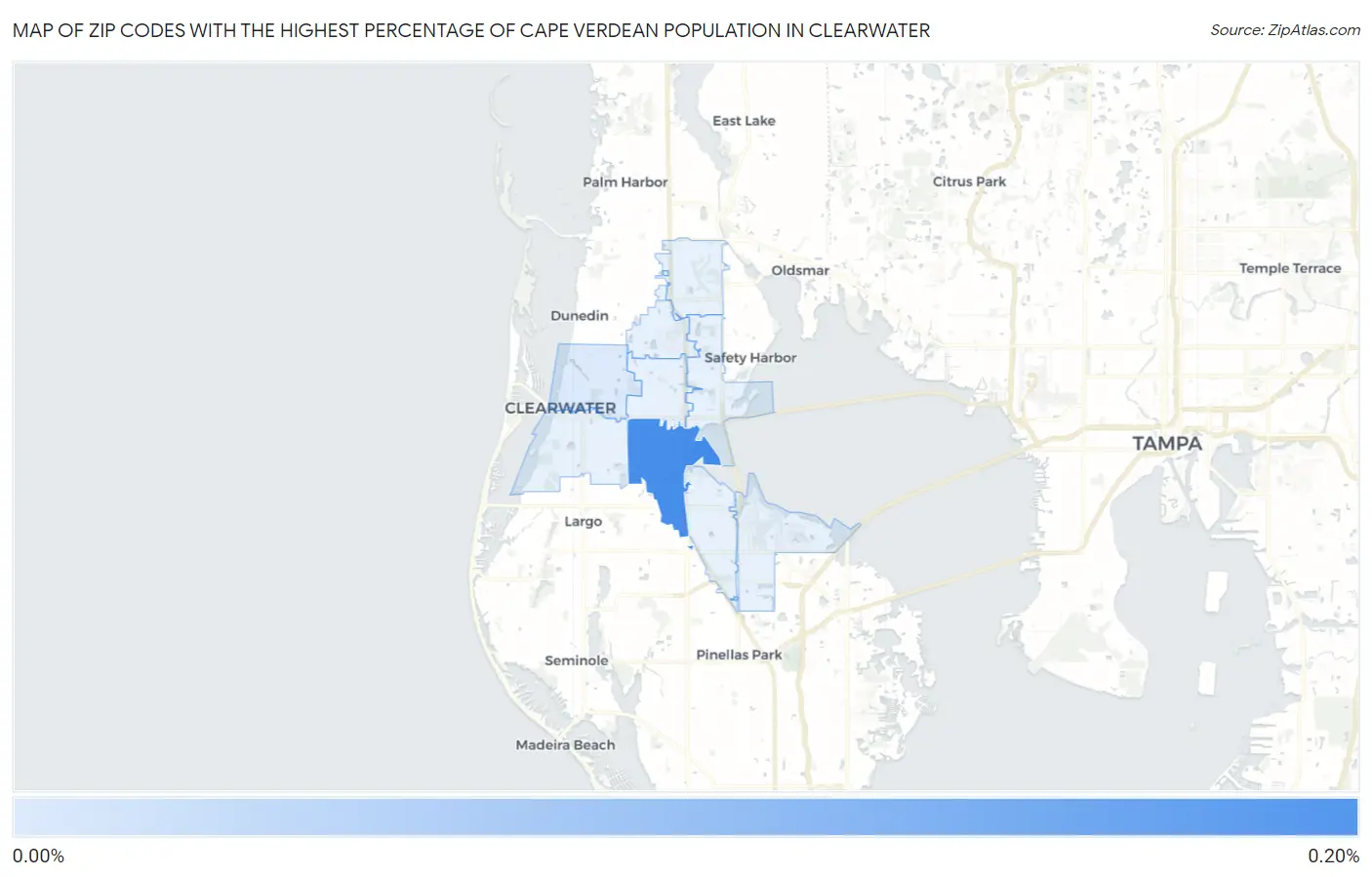 Zip Codes with the Highest Percentage of Cape Verdean Population in Clearwater Map