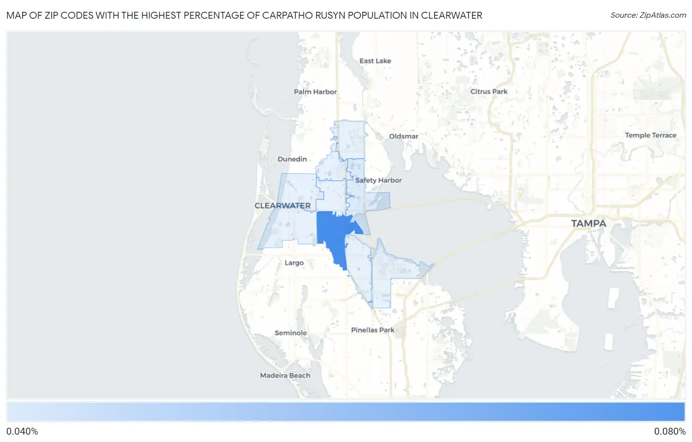 Zip Codes with the Highest Percentage of Carpatho Rusyn Population in Clearwater Map