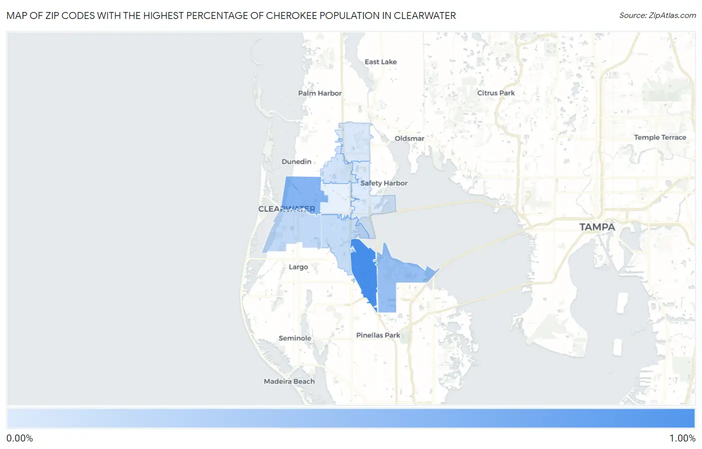 Zip Codes with the Highest Percentage of Cherokee Population in Clearwater Map