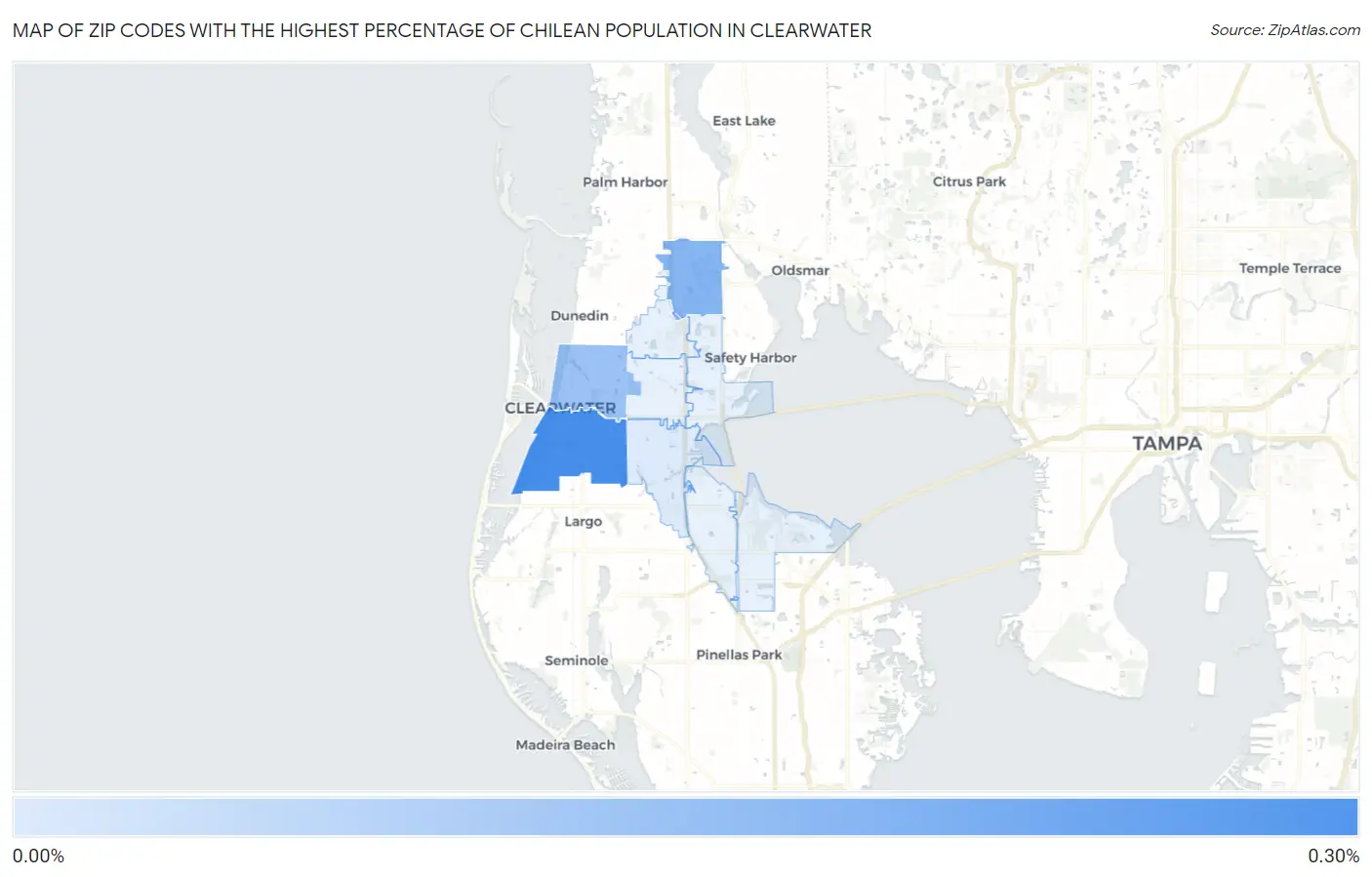 Zip Codes with the Highest Percentage of Chilean Population in Clearwater Map