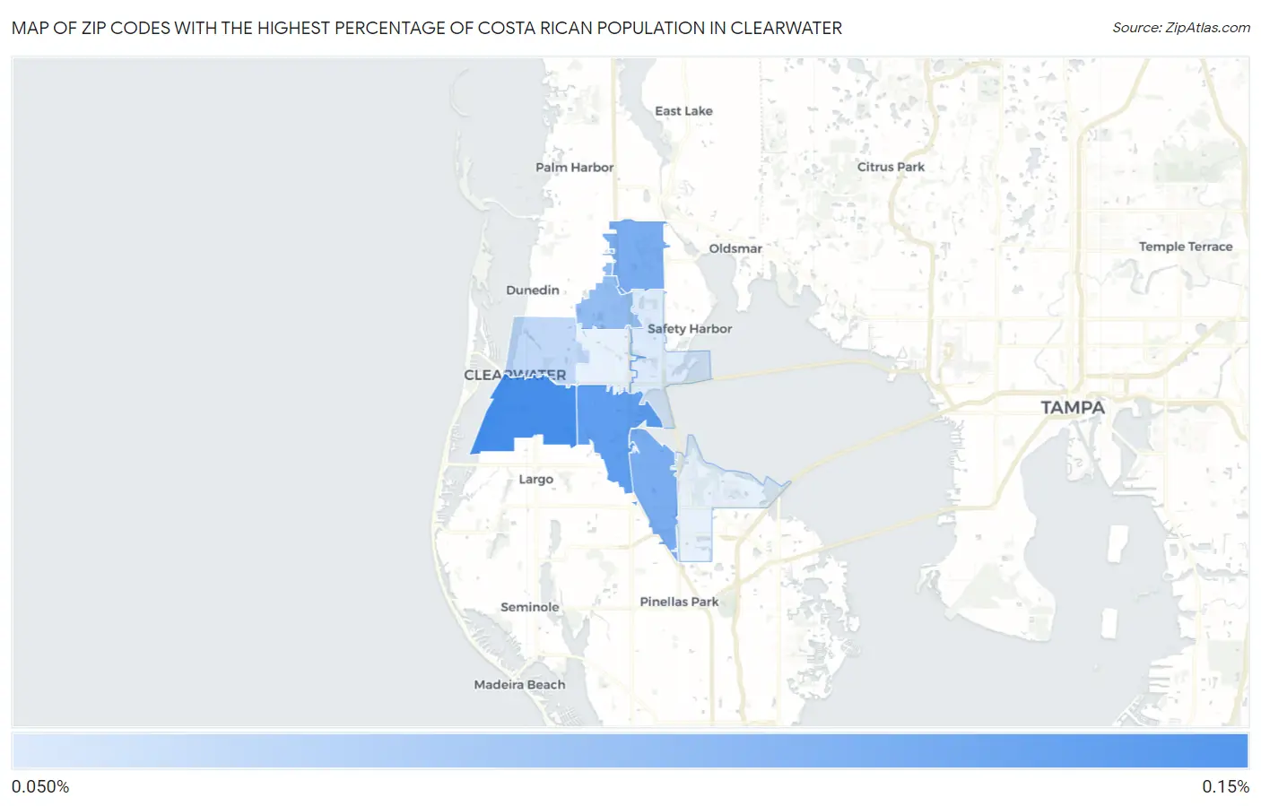 Zip Codes with the Highest Percentage of Costa Rican Population in Clearwater Map