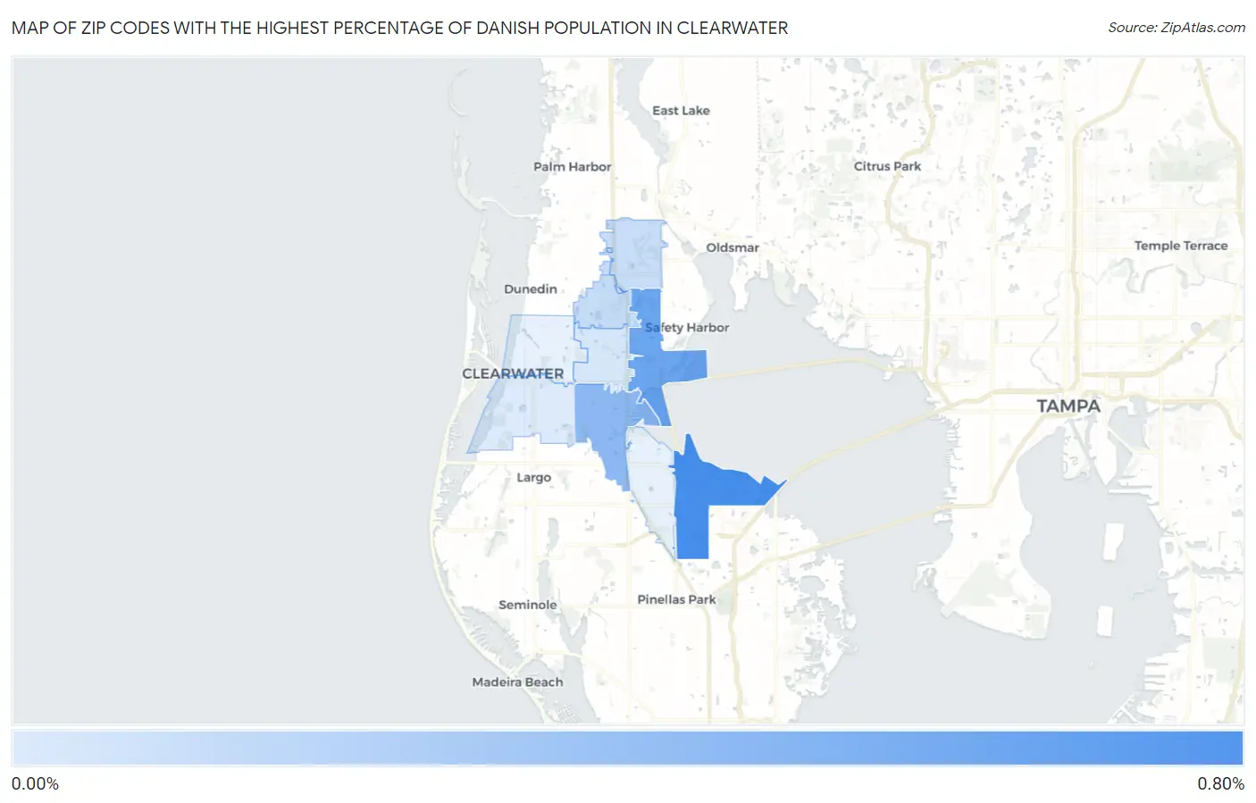 Zip Codes with the Highest Percentage of Danish Population in Clearwater Map