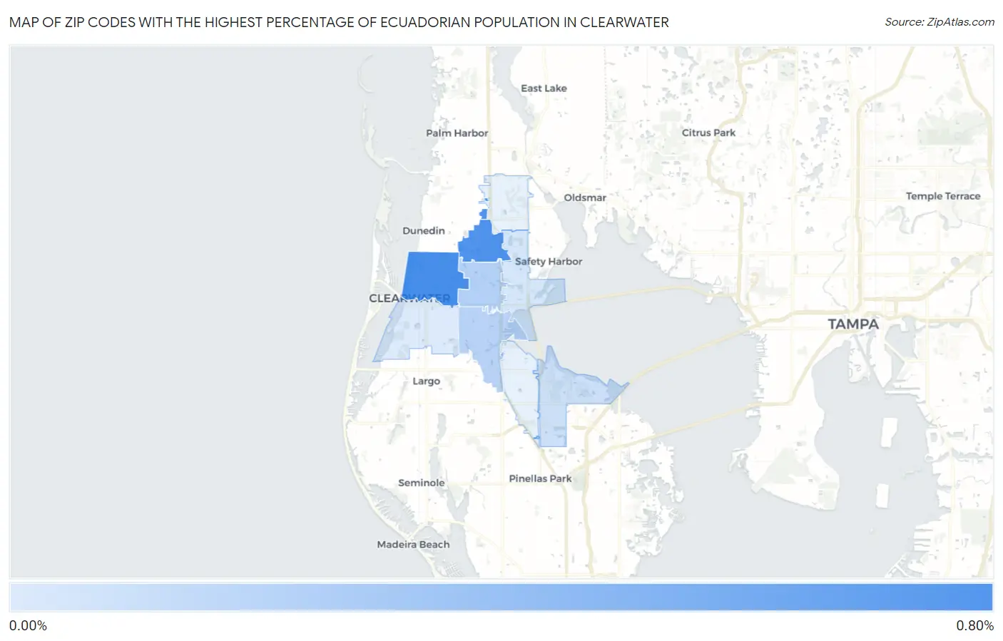 Zip Codes with the Highest Percentage of Ecuadorian Population in Clearwater Map