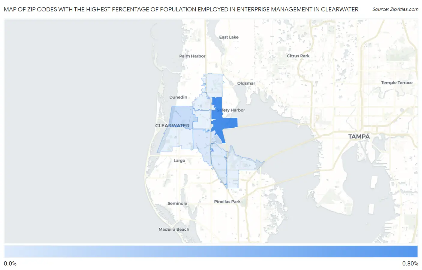 Zip Codes with the Highest Percentage of Population Employed in Enterprise Management in Clearwater Map