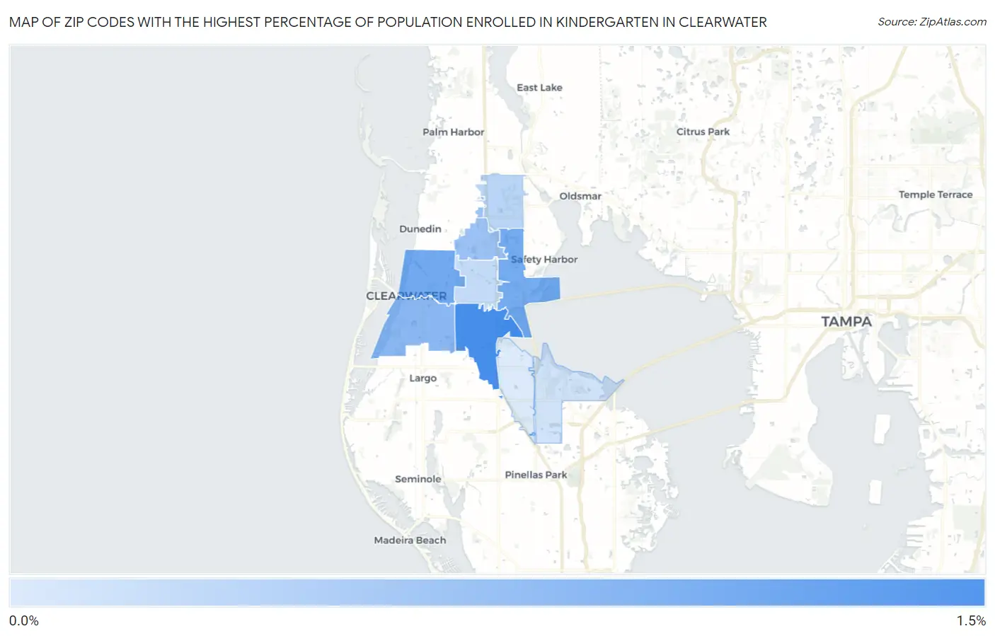 Zip Codes with the Highest Percentage of Population Enrolled in Kindergarten in Clearwater Map