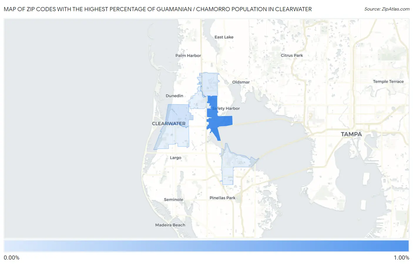 Zip Codes with the Highest Percentage of Guamanian / Chamorro Population in Clearwater Map