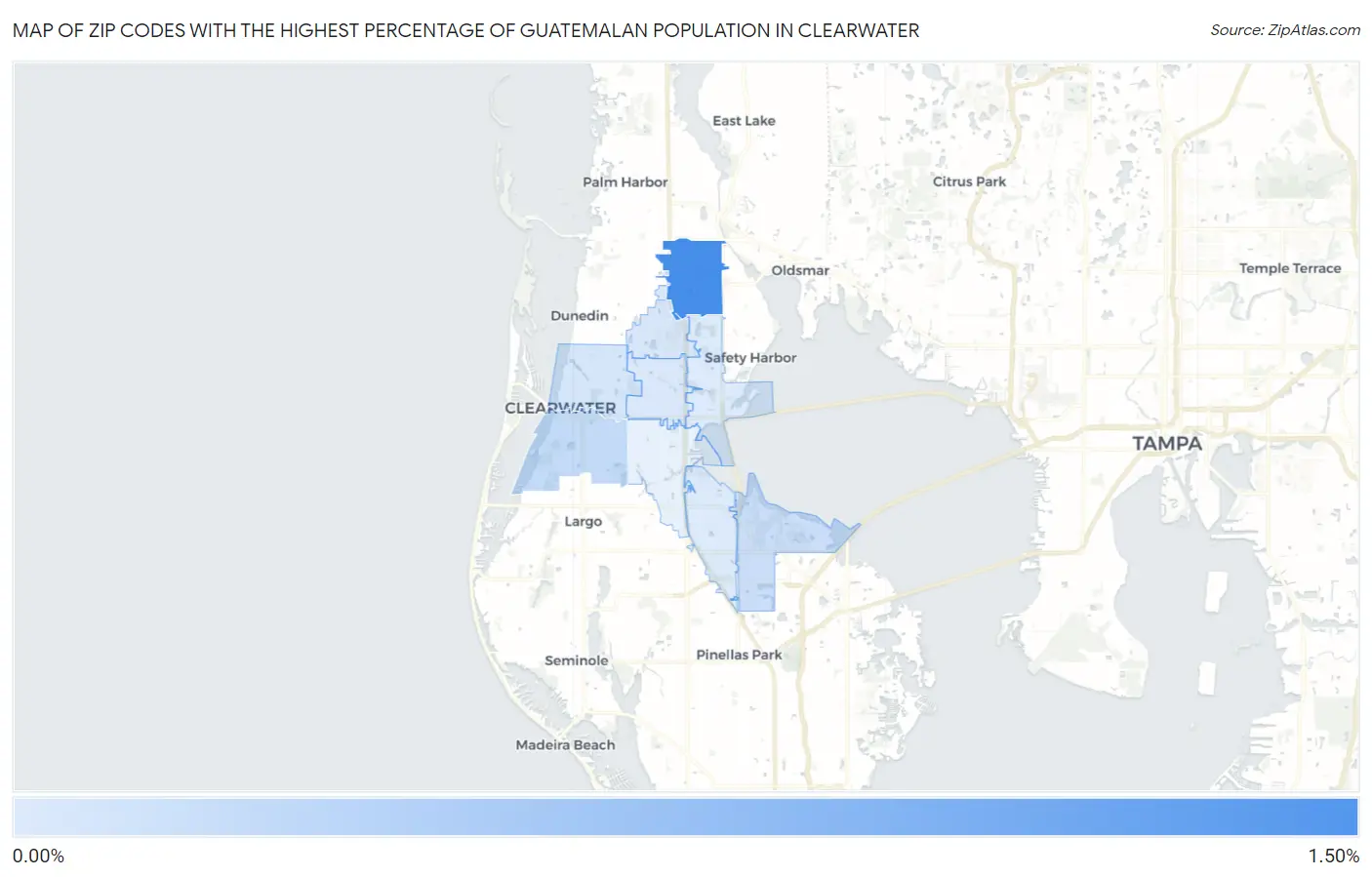 Zip Codes with the Highest Percentage of Guatemalan Population in Clearwater Map