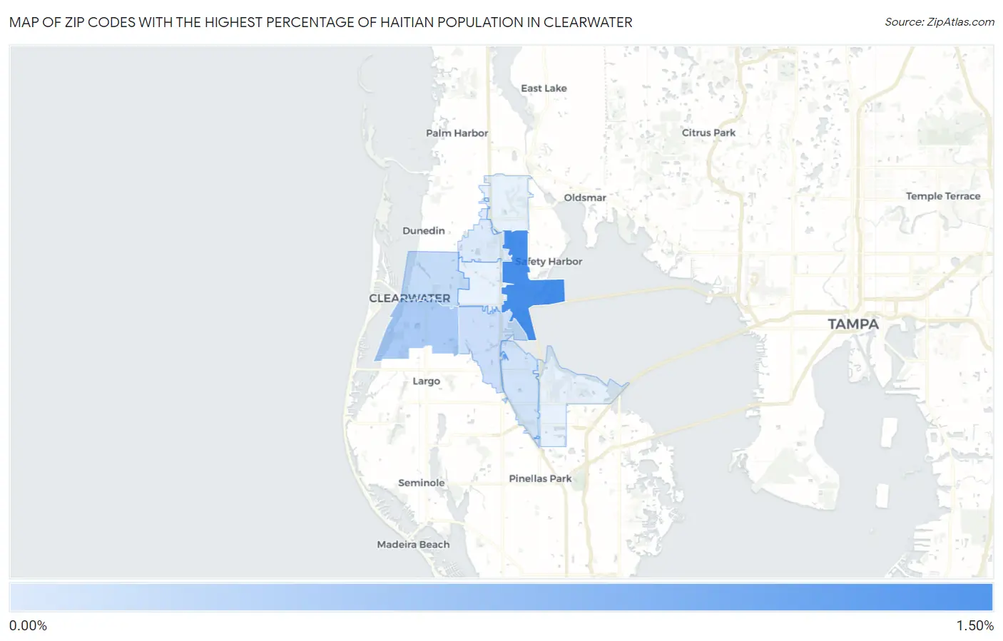 Zip Codes with the Highest Percentage of Haitian Population in Clearwater Map