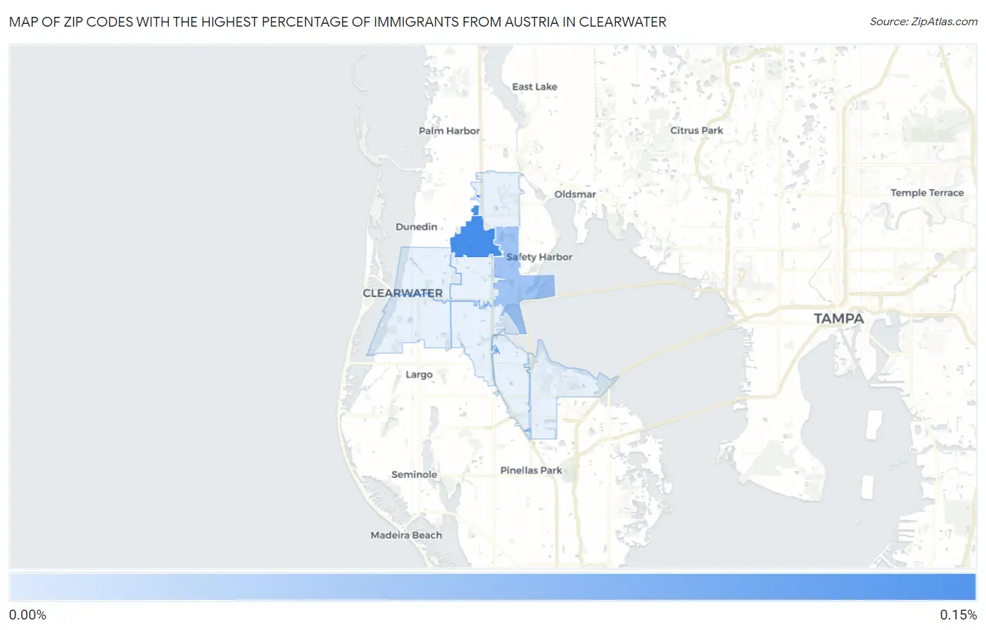 Zip Codes with the Highest Percentage of Immigrants from Austria in Clearwater Map