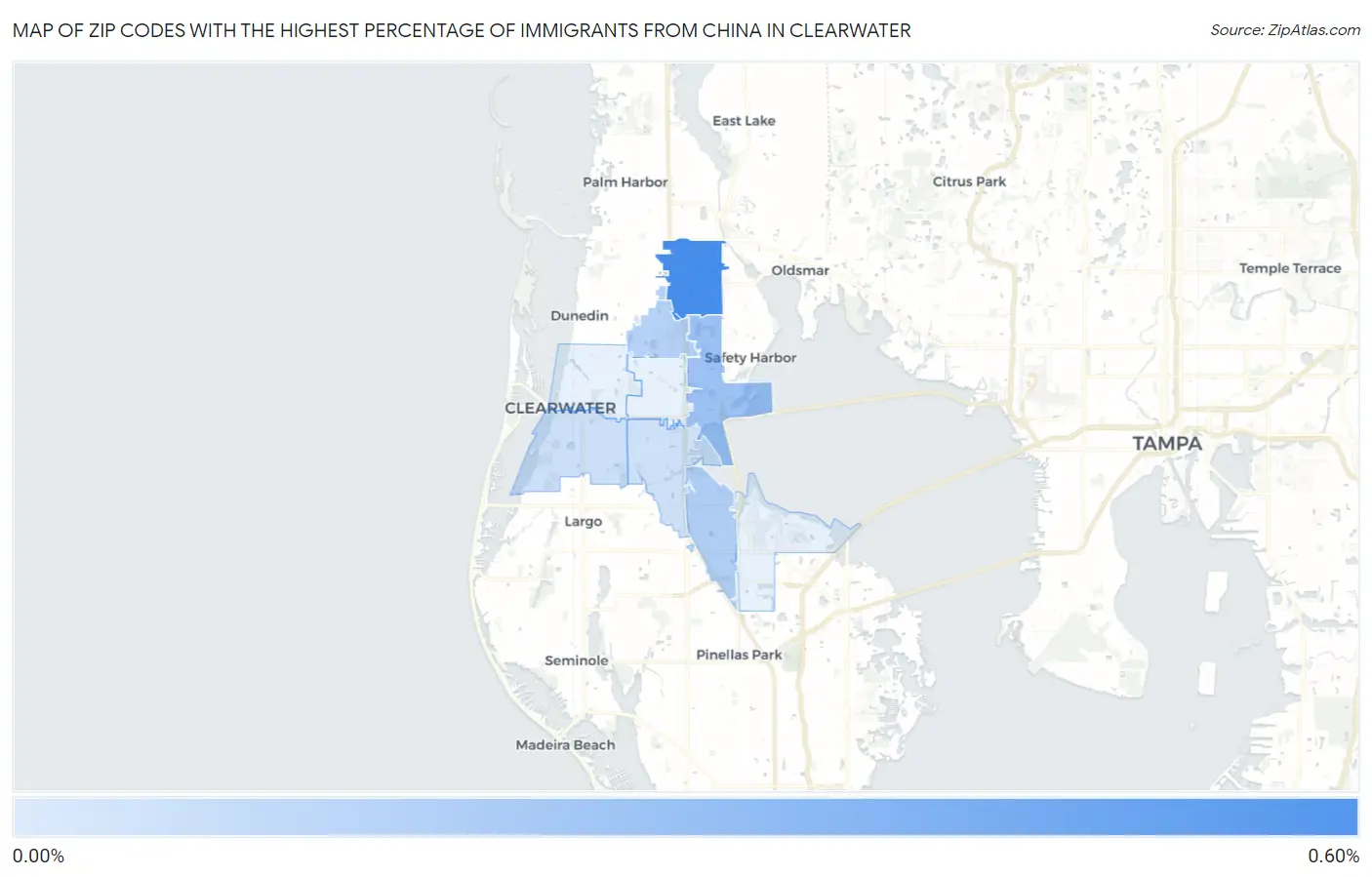 Zip Codes with the Highest Percentage of Immigrants from China in Clearwater Map