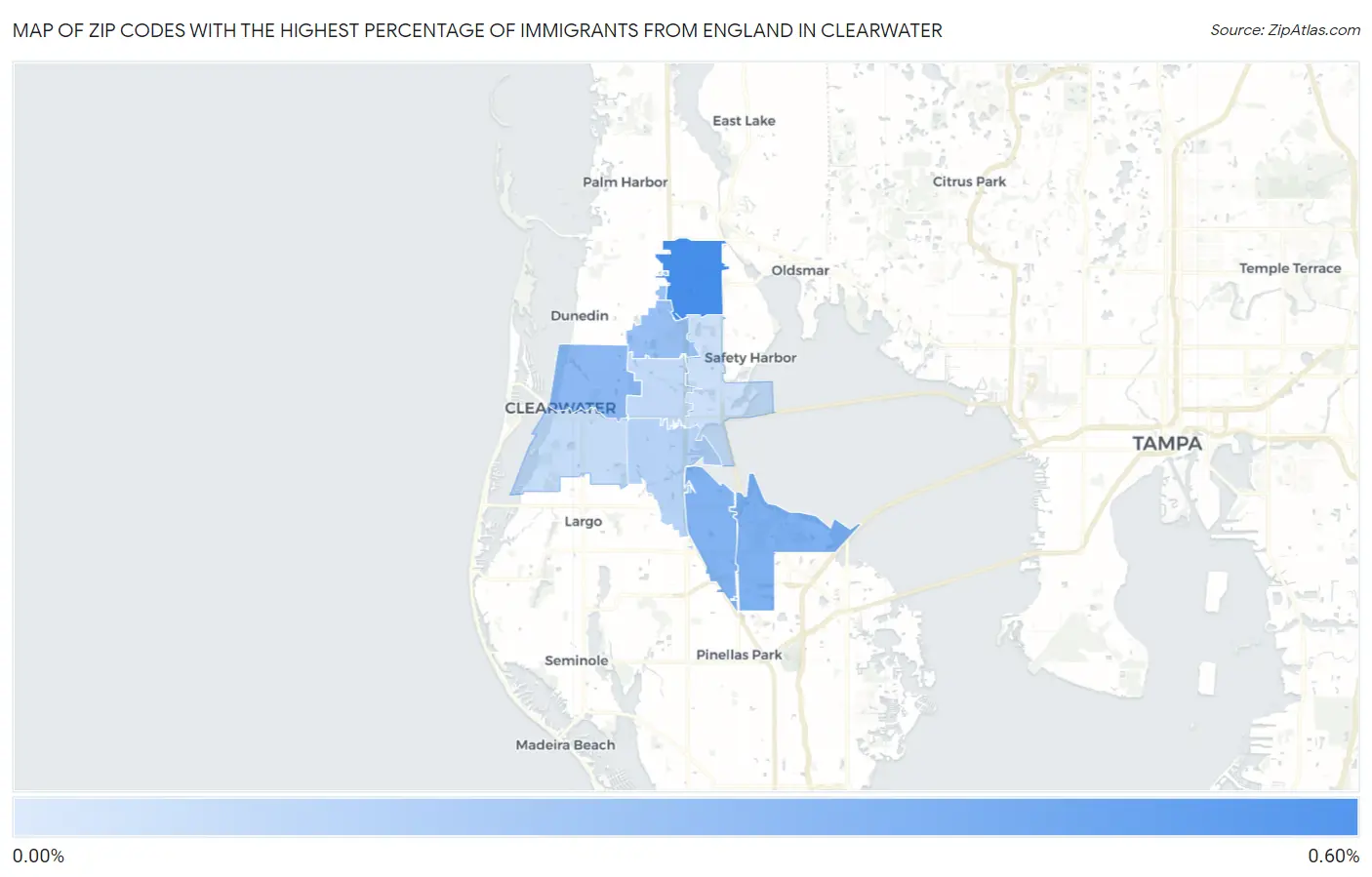 Zip Codes with the Highest Percentage of Immigrants from England in Clearwater Map