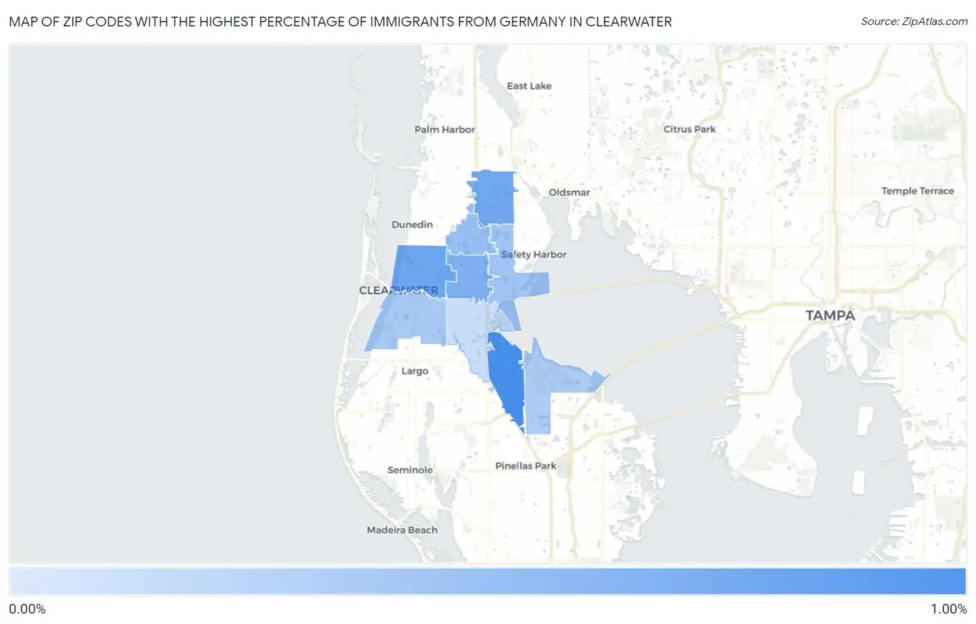 Zip Codes with the Highest Percentage of Immigrants from Germany in Clearwater Map