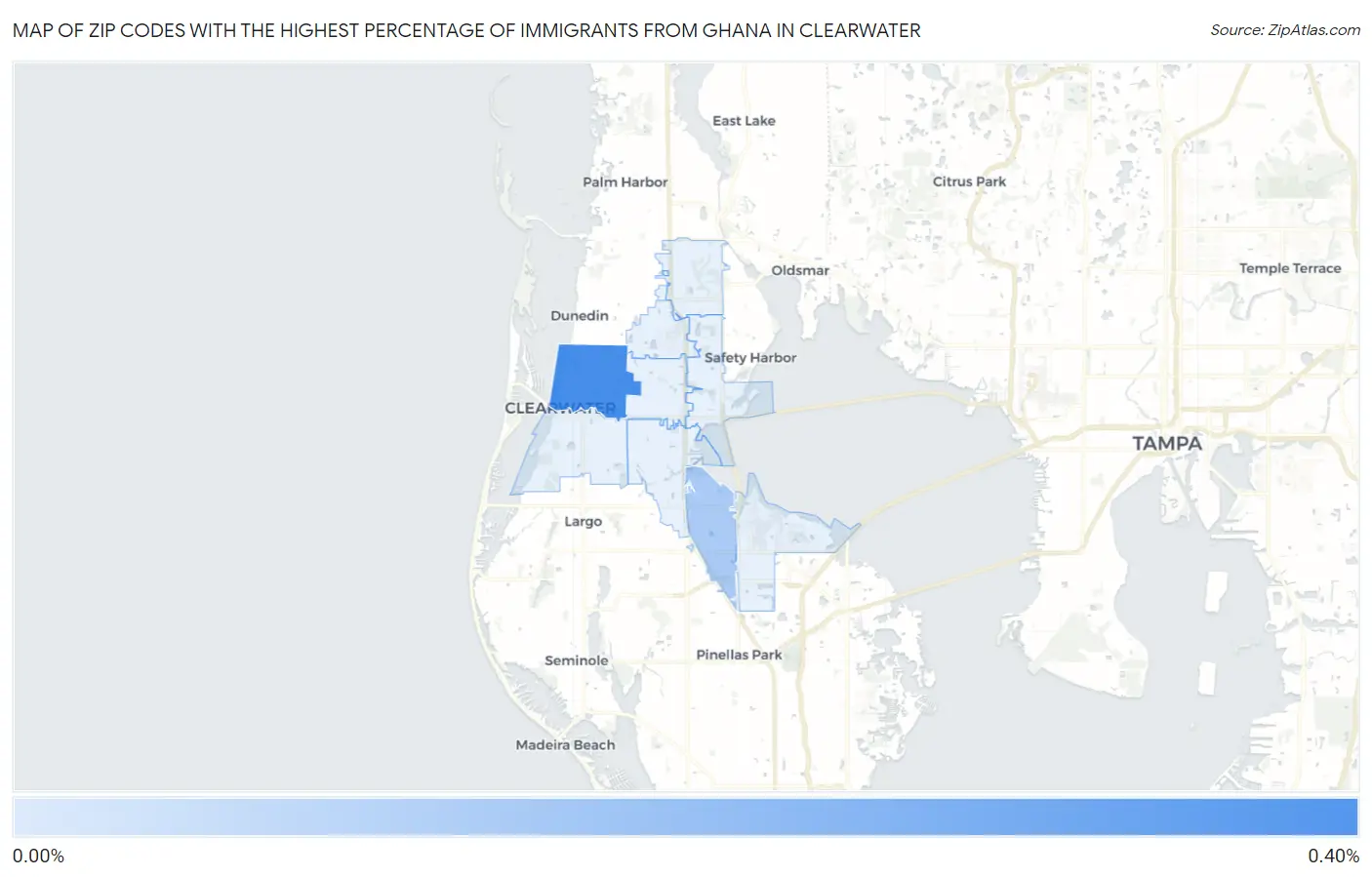 Zip Codes with the Highest Percentage of Immigrants from Ghana in Clearwater Map