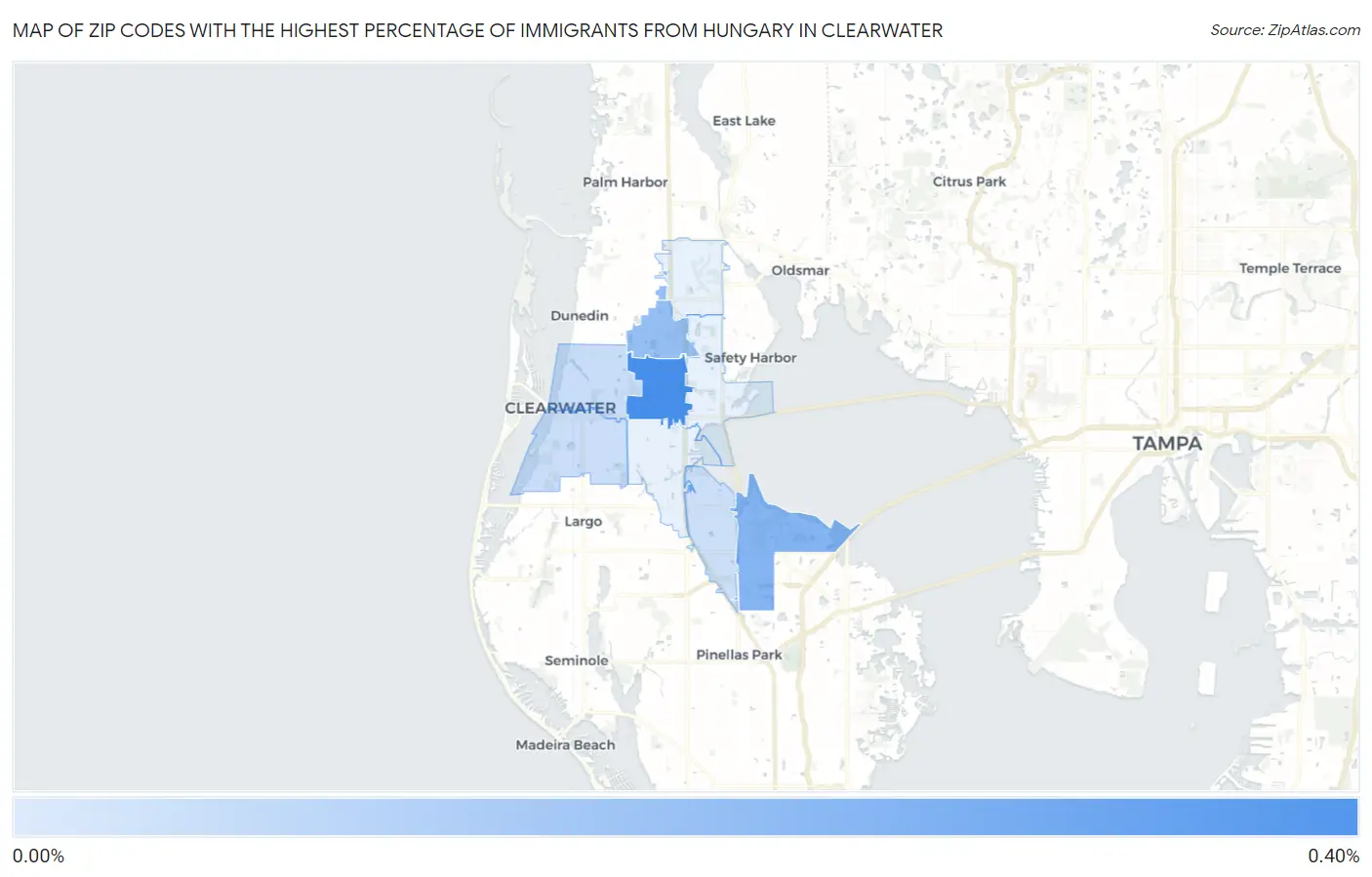 Zip Codes with the Highest Percentage of Immigrants from Hungary in Clearwater Map