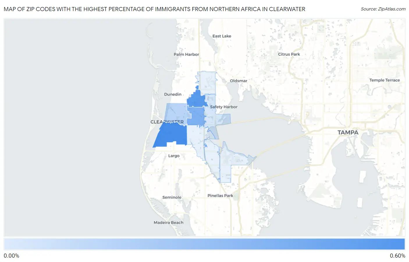 Zip Codes with the Highest Percentage of Immigrants from Northern Africa in Clearwater Map