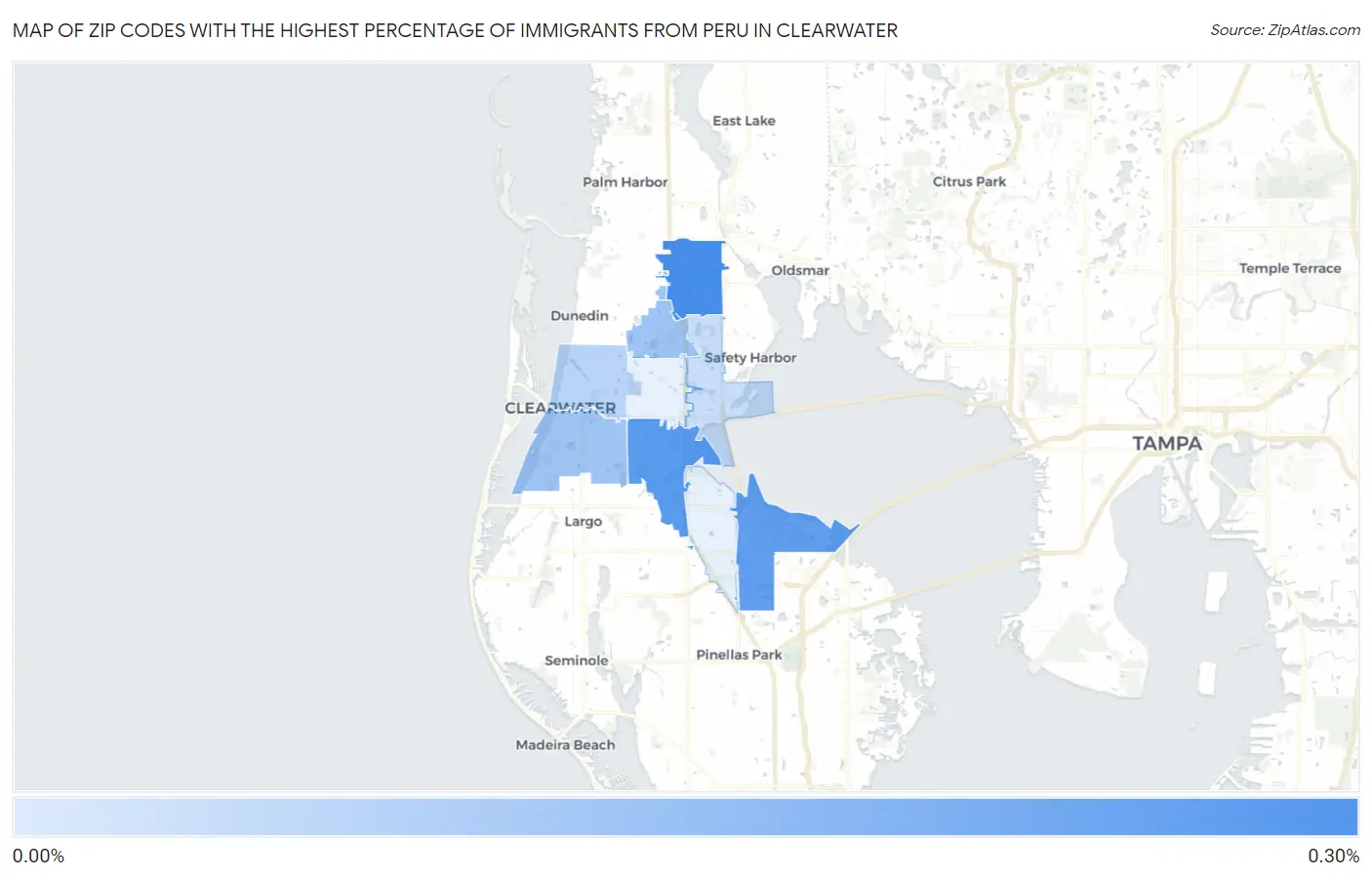 Zip Codes with the Highest Percentage of Immigrants from Peru in Clearwater Map