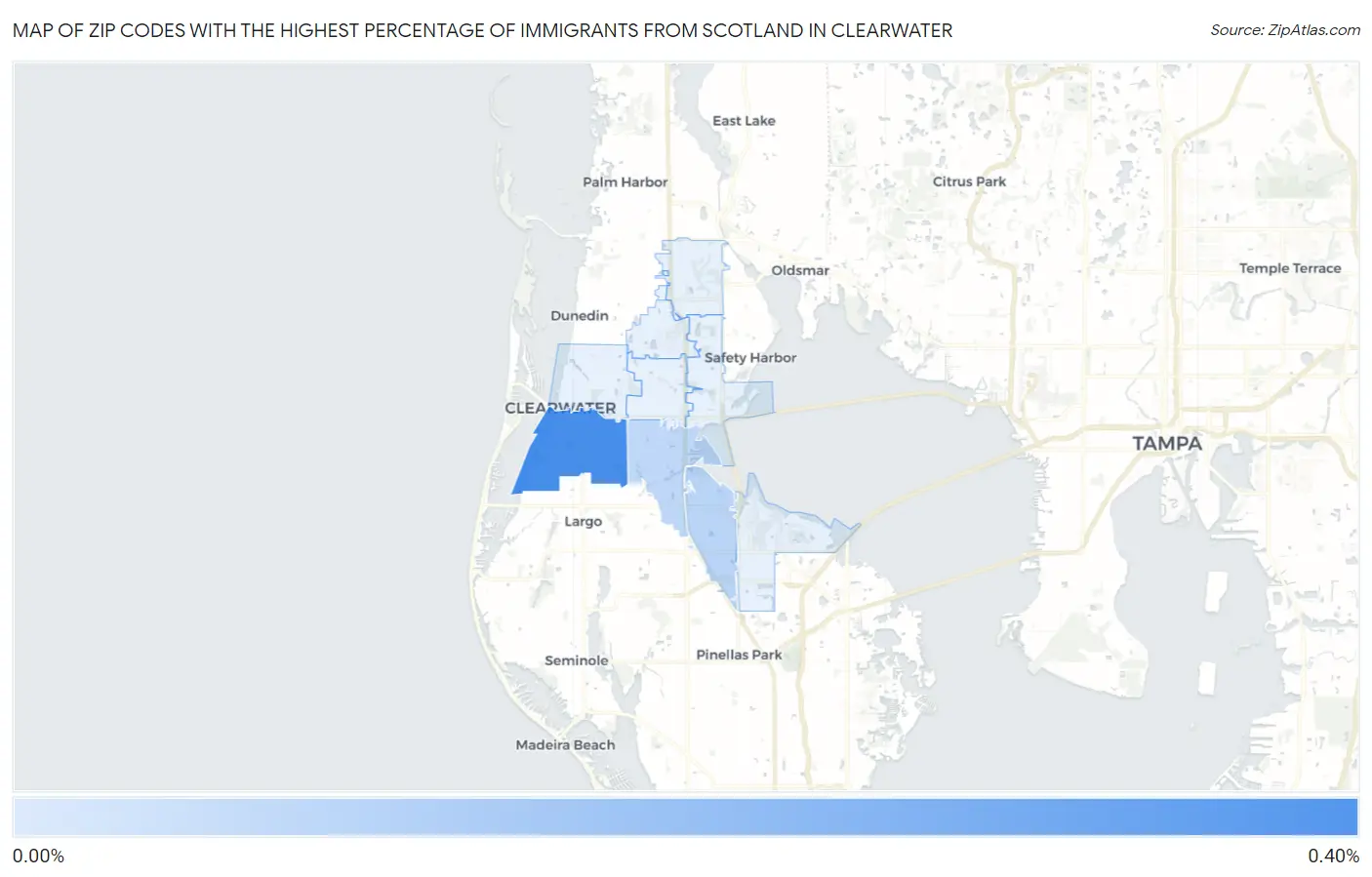 Zip Codes with the Highest Percentage of Immigrants from Scotland in Clearwater Map