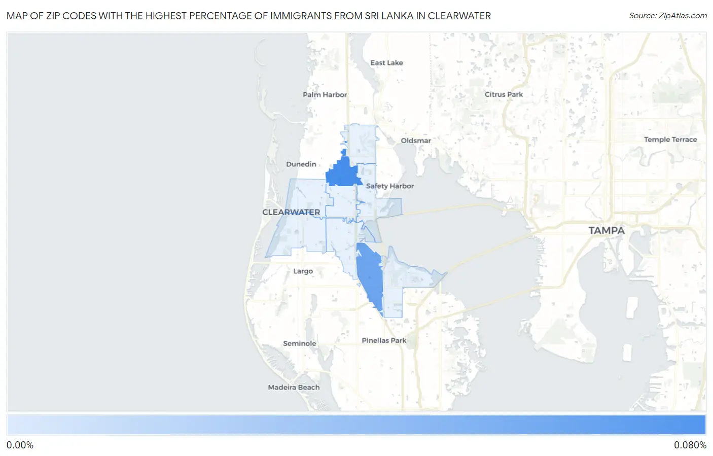 Zip Codes with the Highest Percentage of Immigrants from Sri Lanka in Clearwater Map