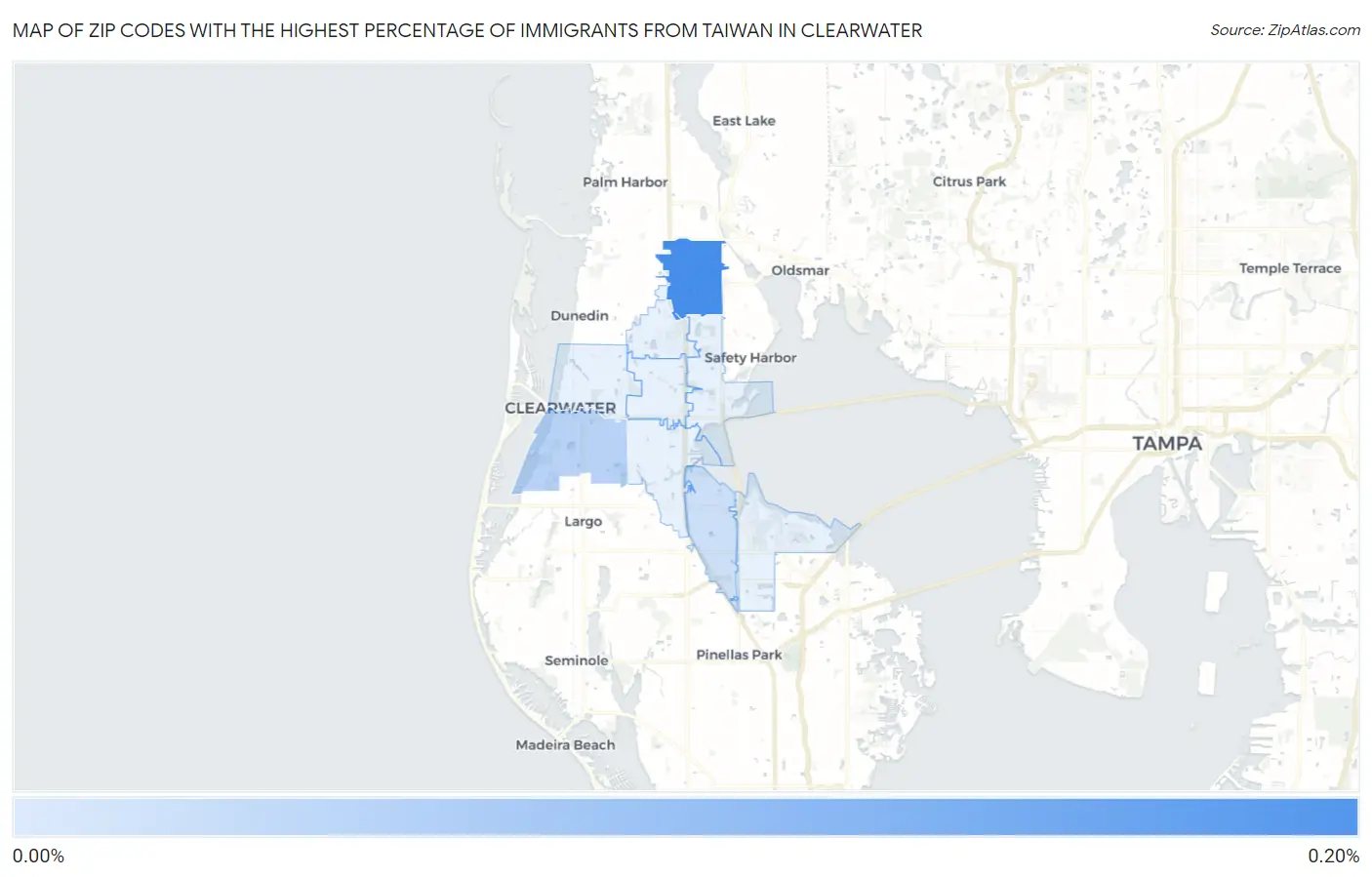 Zip Codes with the Highest Percentage of Immigrants from Taiwan in Clearwater Map