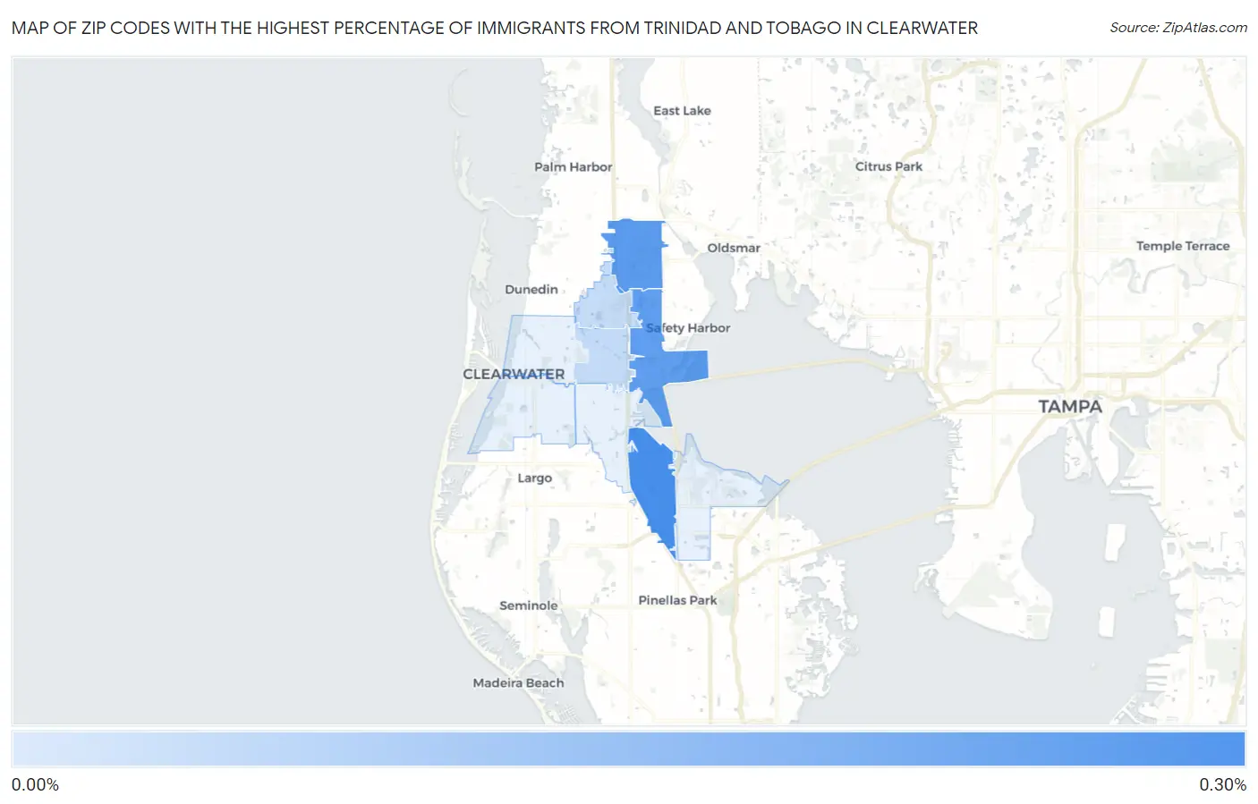 Zip Codes with the Highest Percentage of Immigrants from Trinidad and Tobago in Clearwater Map