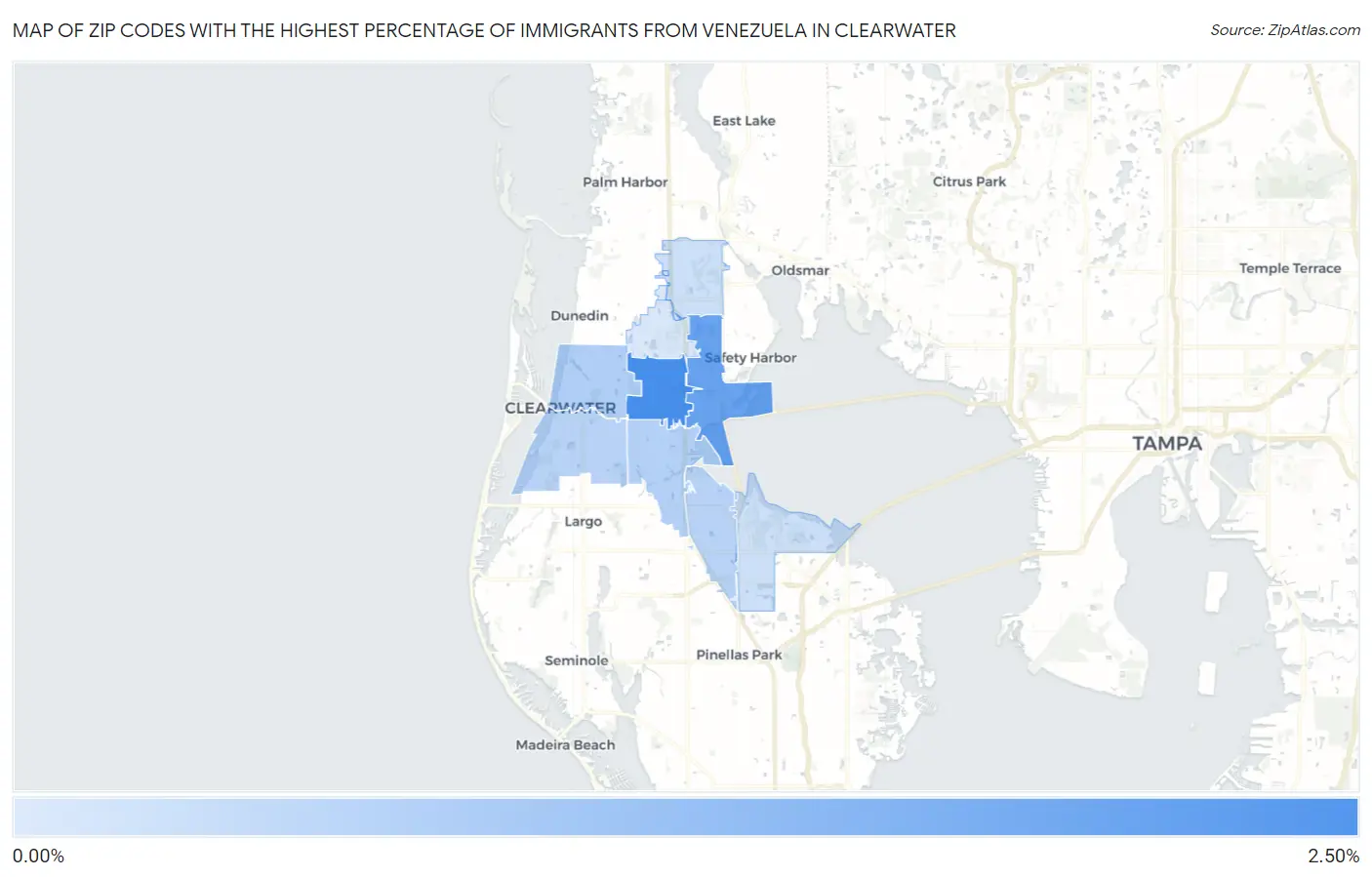 Zip Codes with the Highest Percentage of Immigrants from Venezuela in Clearwater Map