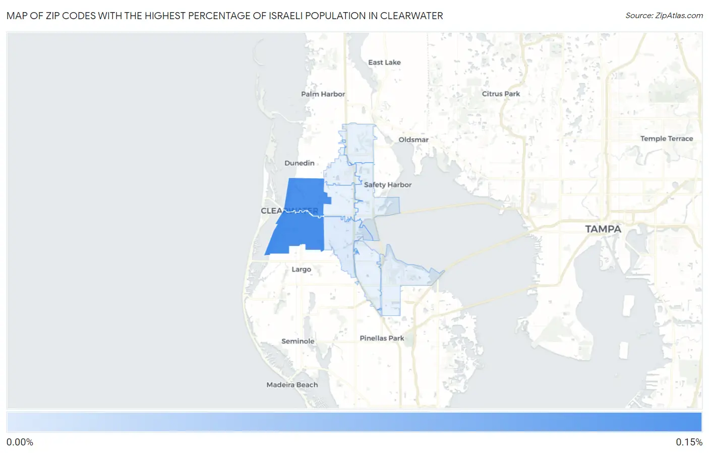 Zip Codes with the Highest Percentage of Israeli Population in Clearwater Map