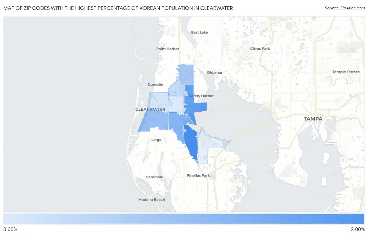 Zip Codes with the Highest Percentage of Korean Population in Clearwater Map