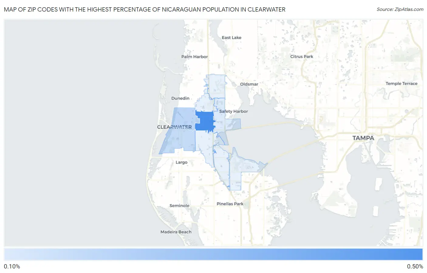 Zip Codes with the Highest Percentage of Nicaraguan Population in Clearwater Map