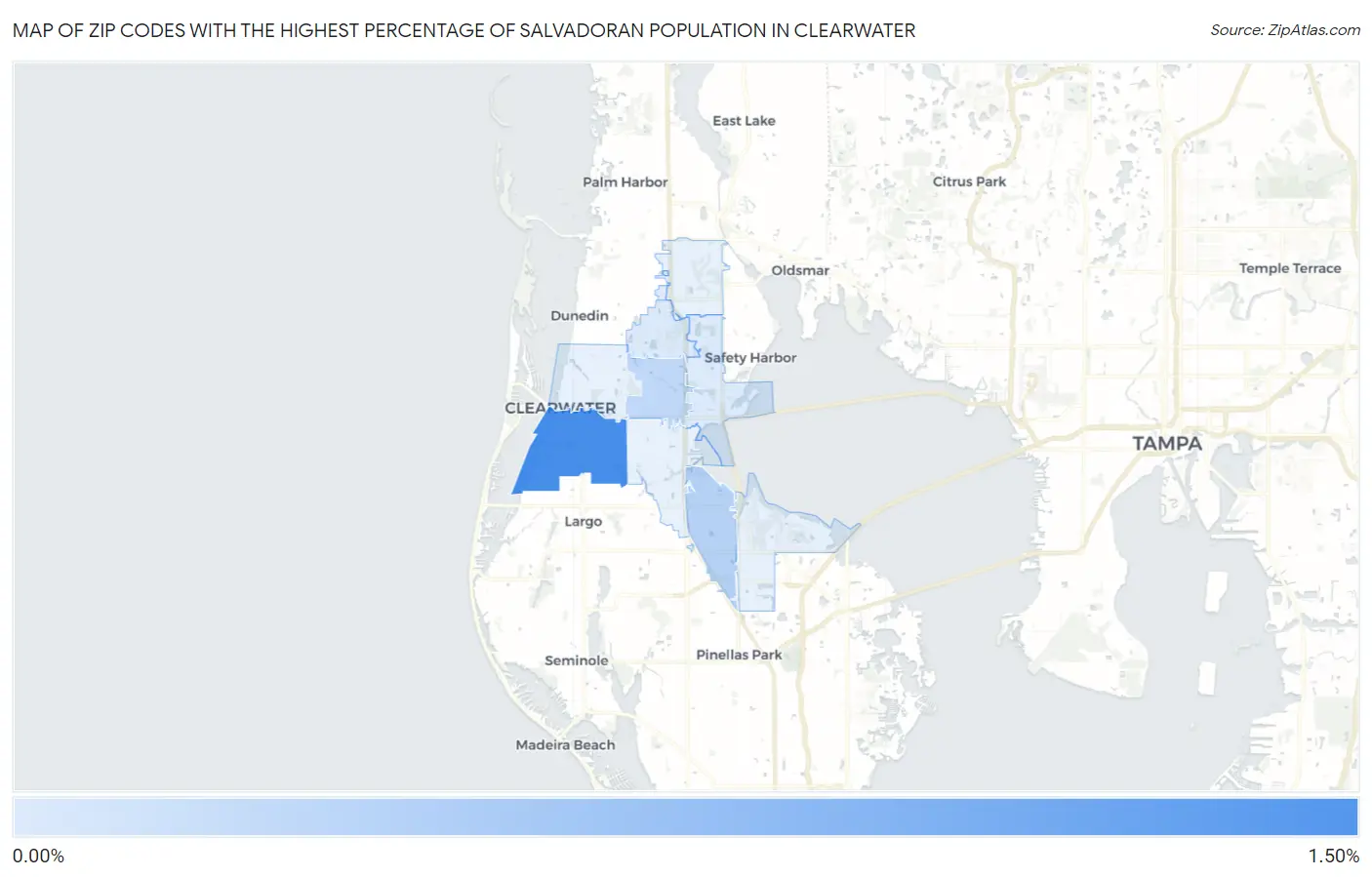 Zip Codes with the Highest Percentage of Salvadoran Population in Clearwater Map