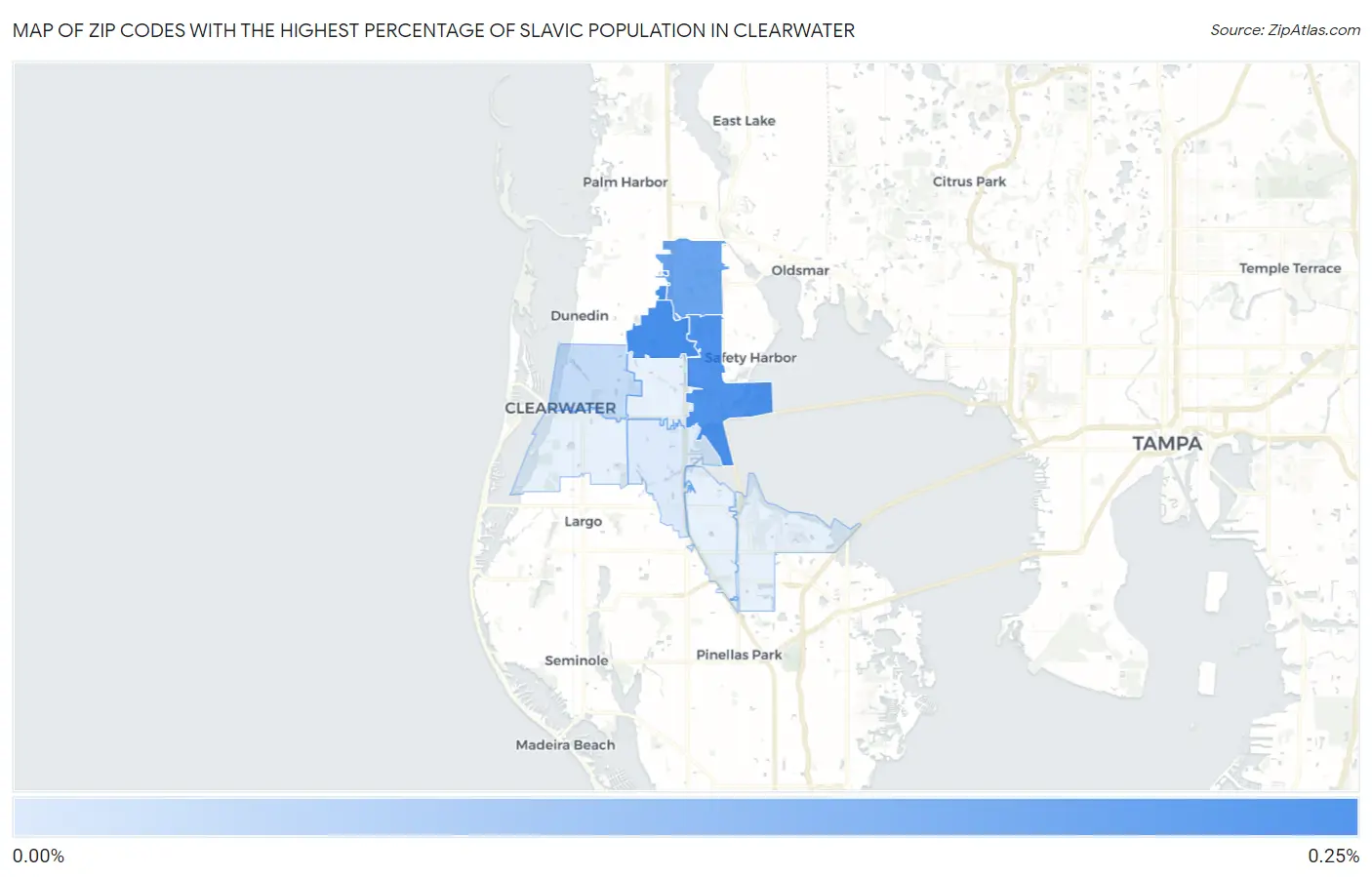 Zip Codes with the Highest Percentage of Slavic Population in Clearwater Map