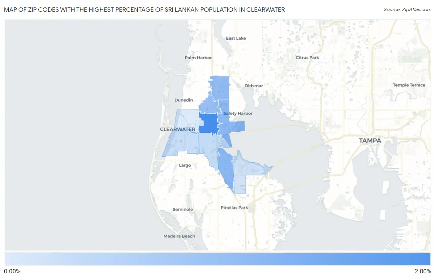 Zip Codes with the Highest Percentage of Sri Lankan Population in Clearwater Map