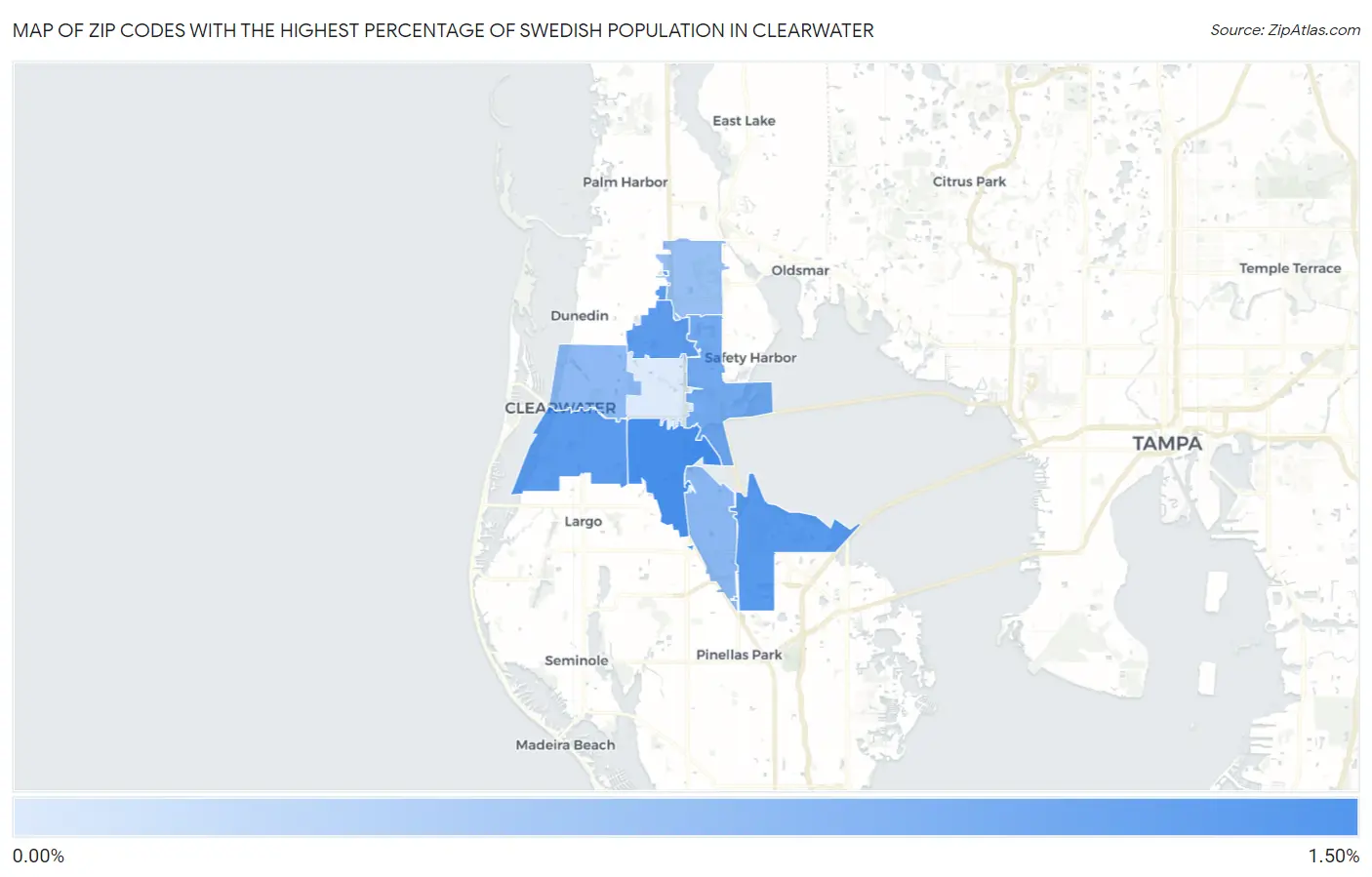 Zip Codes with the Highest Percentage of Swedish Population in Clearwater Map