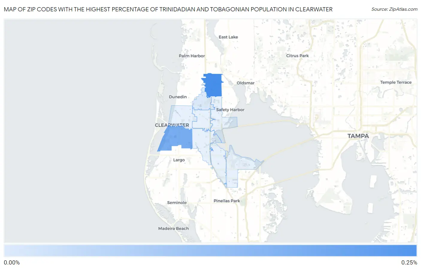 Zip Codes with the Highest Percentage of Trinidadian and Tobagonian Population in Clearwater Map