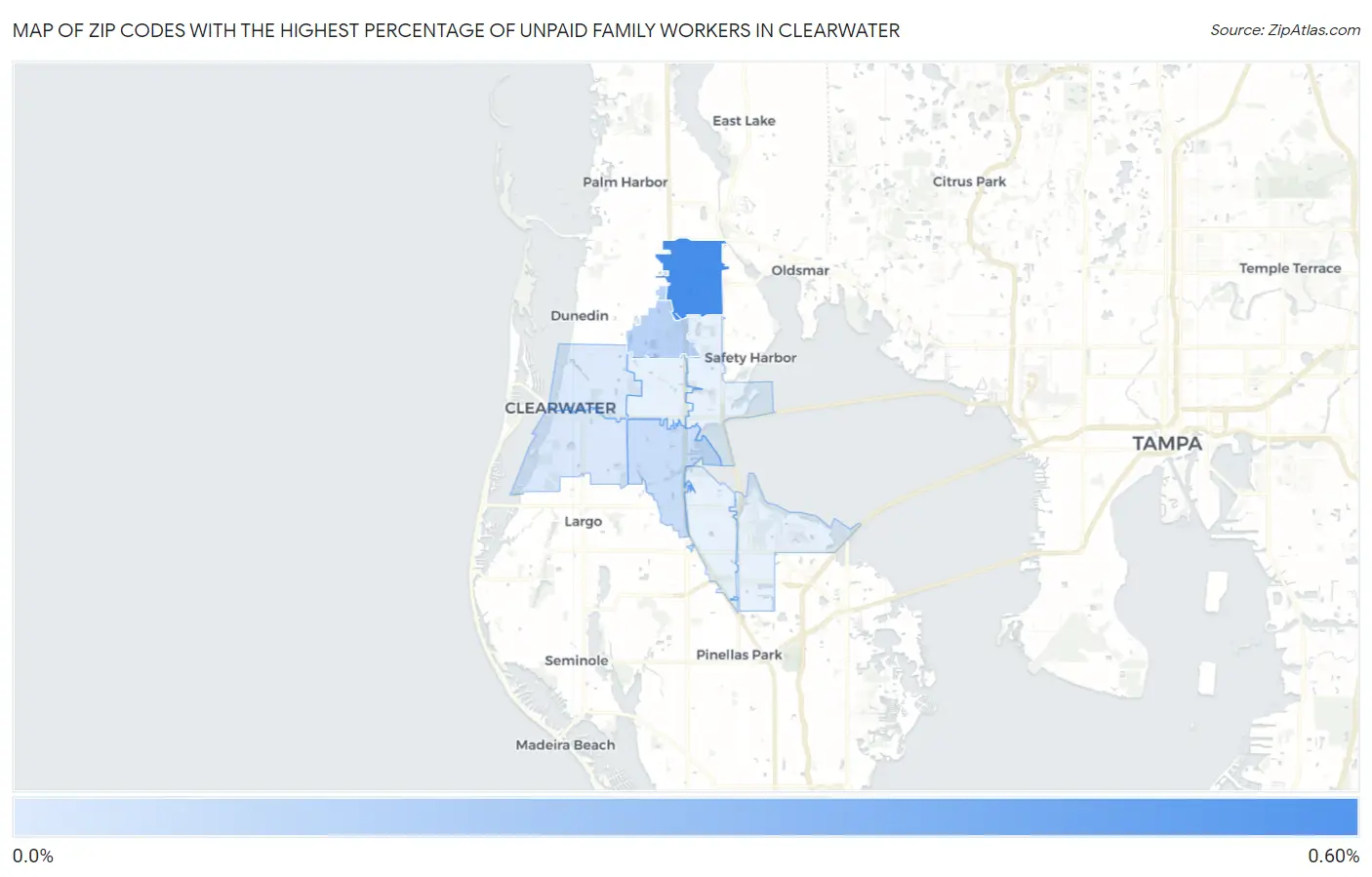 Zip Codes with the Highest Percentage of Unpaid Family Workers in Clearwater Map