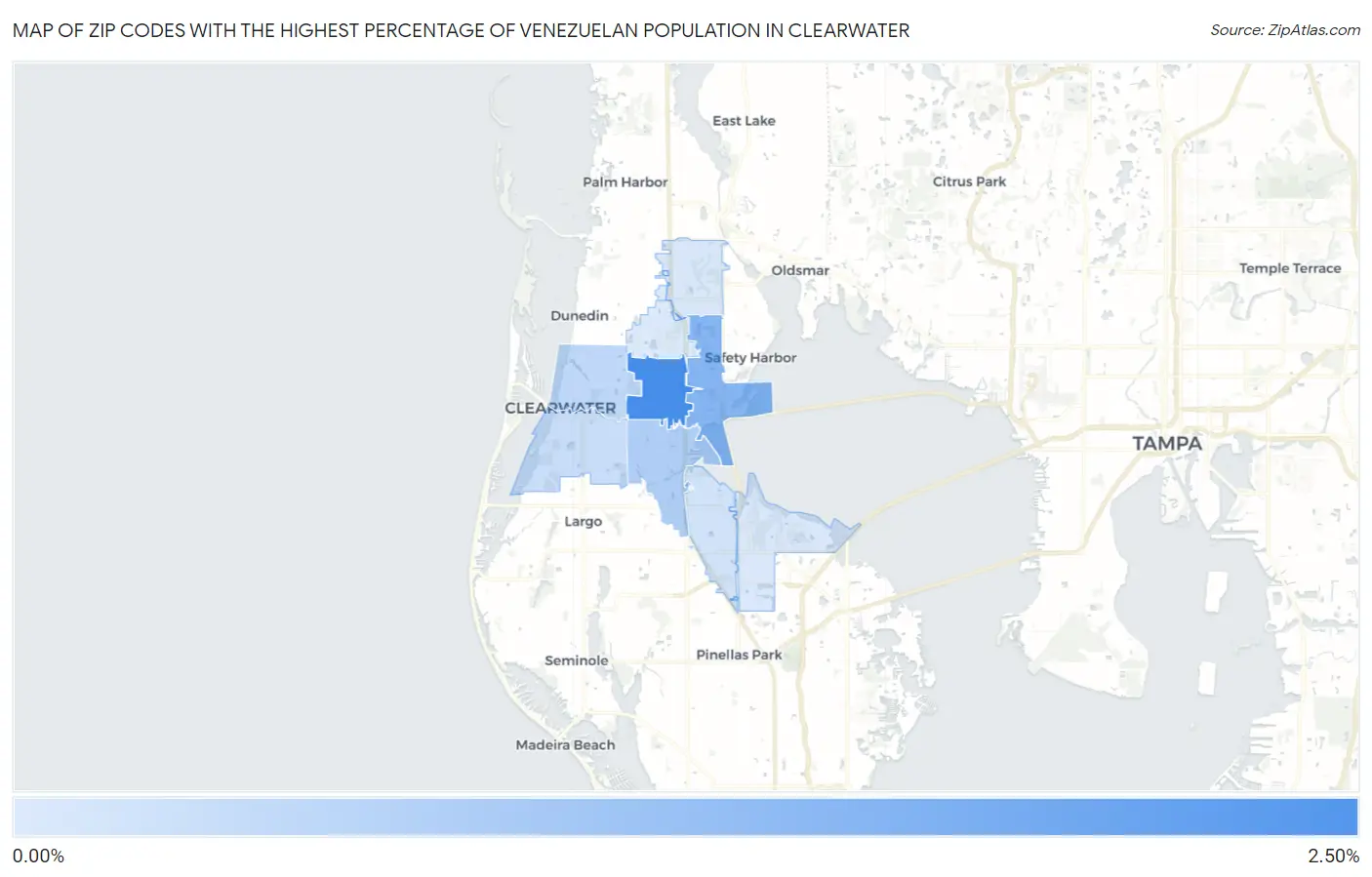 Zip Codes with the Highest Percentage of Venezuelan Population in Clearwater Map