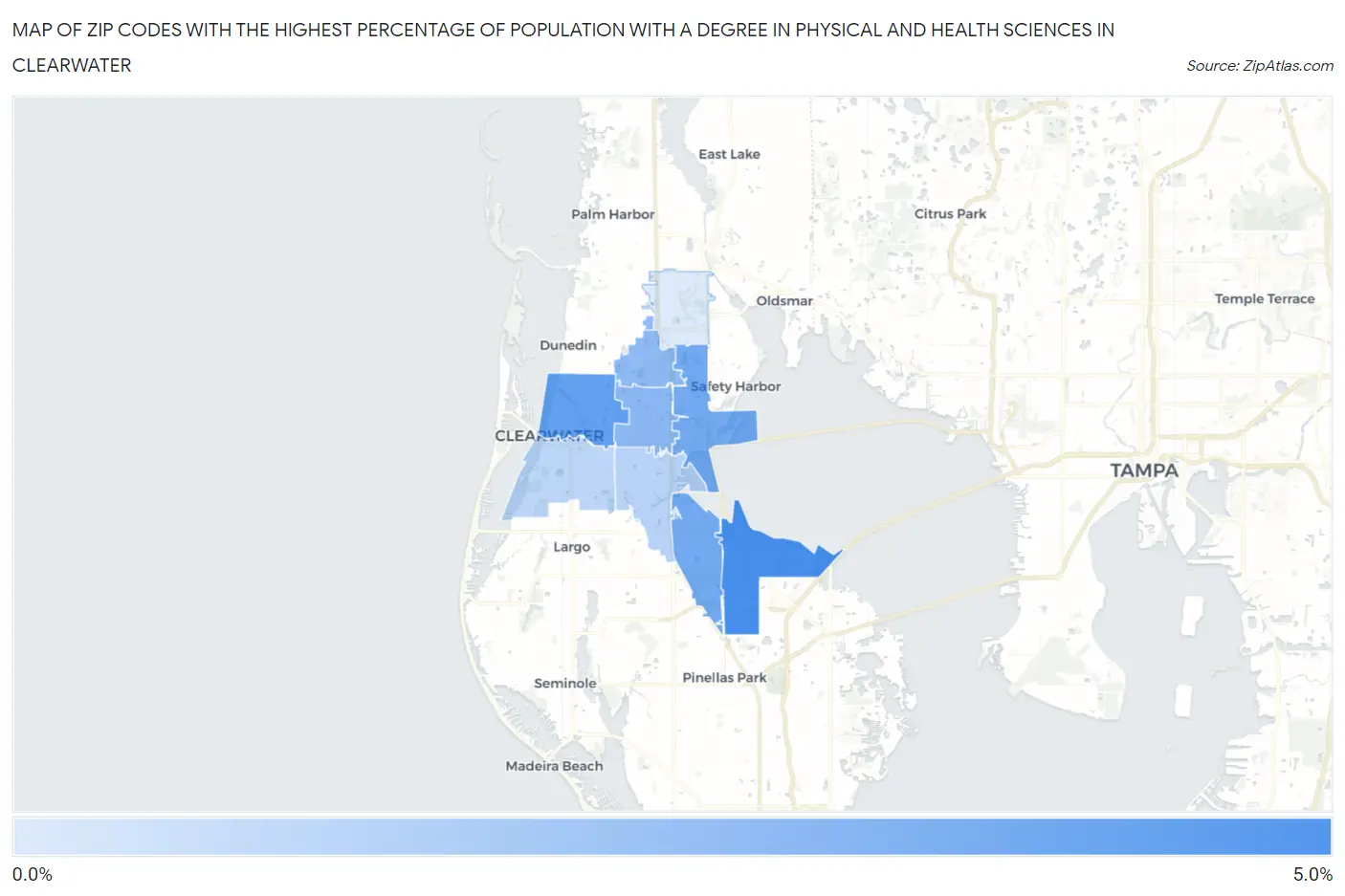 Zip Codes with the Highest Percentage of Population with a Degree in Physical and Health Sciences in Clearwater Map