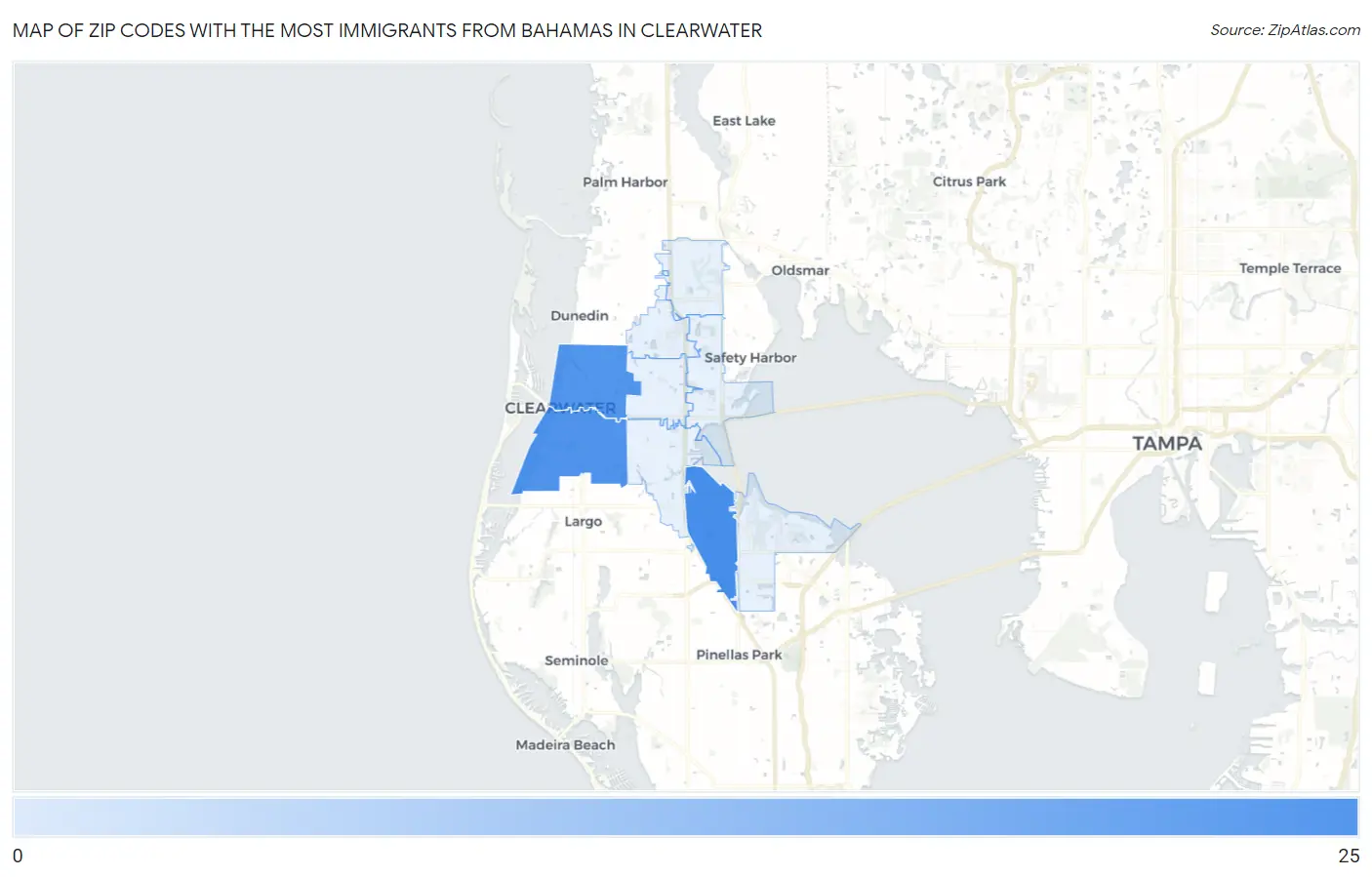 Zip Codes with the Most Immigrants from Bahamas in Clearwater Map