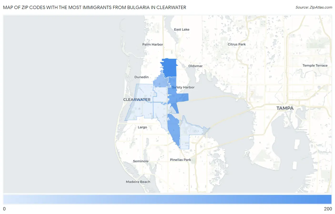 Zip Codes with the Most Immigrants from Bulgaria in Clearwater Map