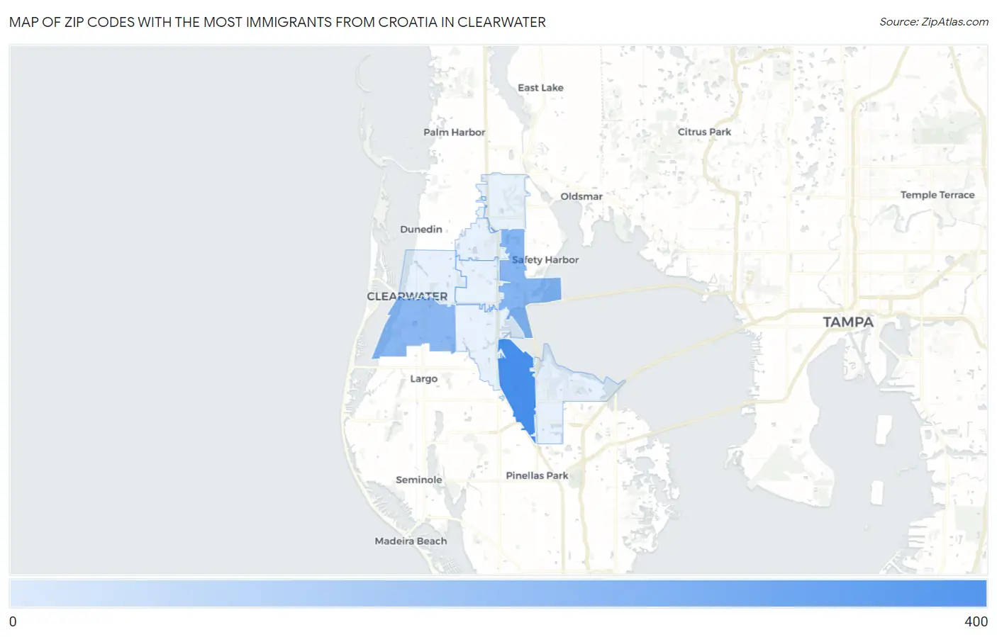 Zip Codes with the Most Immigrants from Croatia in Clearwater Map